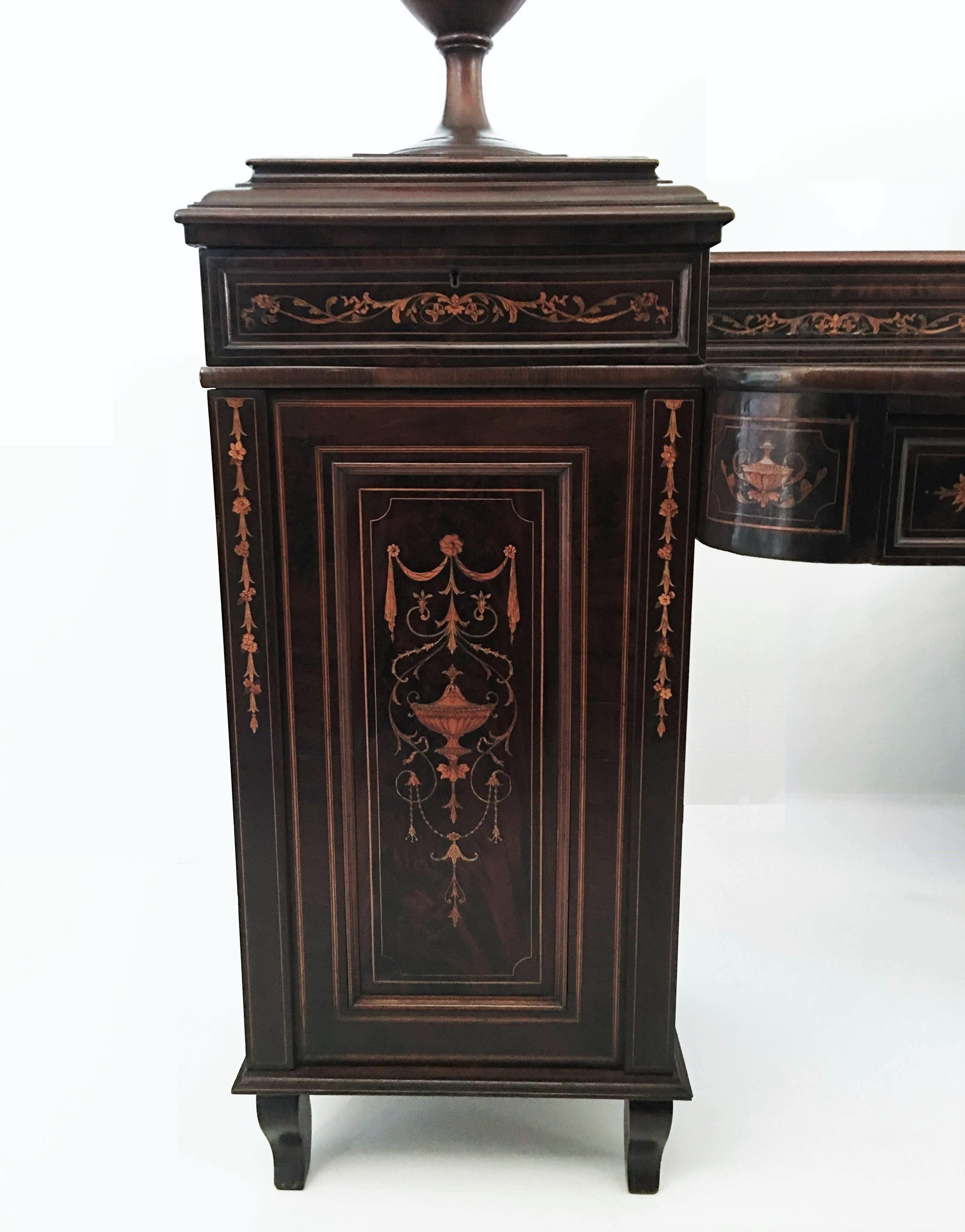 19th Century Regency Marquetry Inlaid Rosewood Sideboard with Cutlery Urns In Good Condition For Sale In Dallas, TX