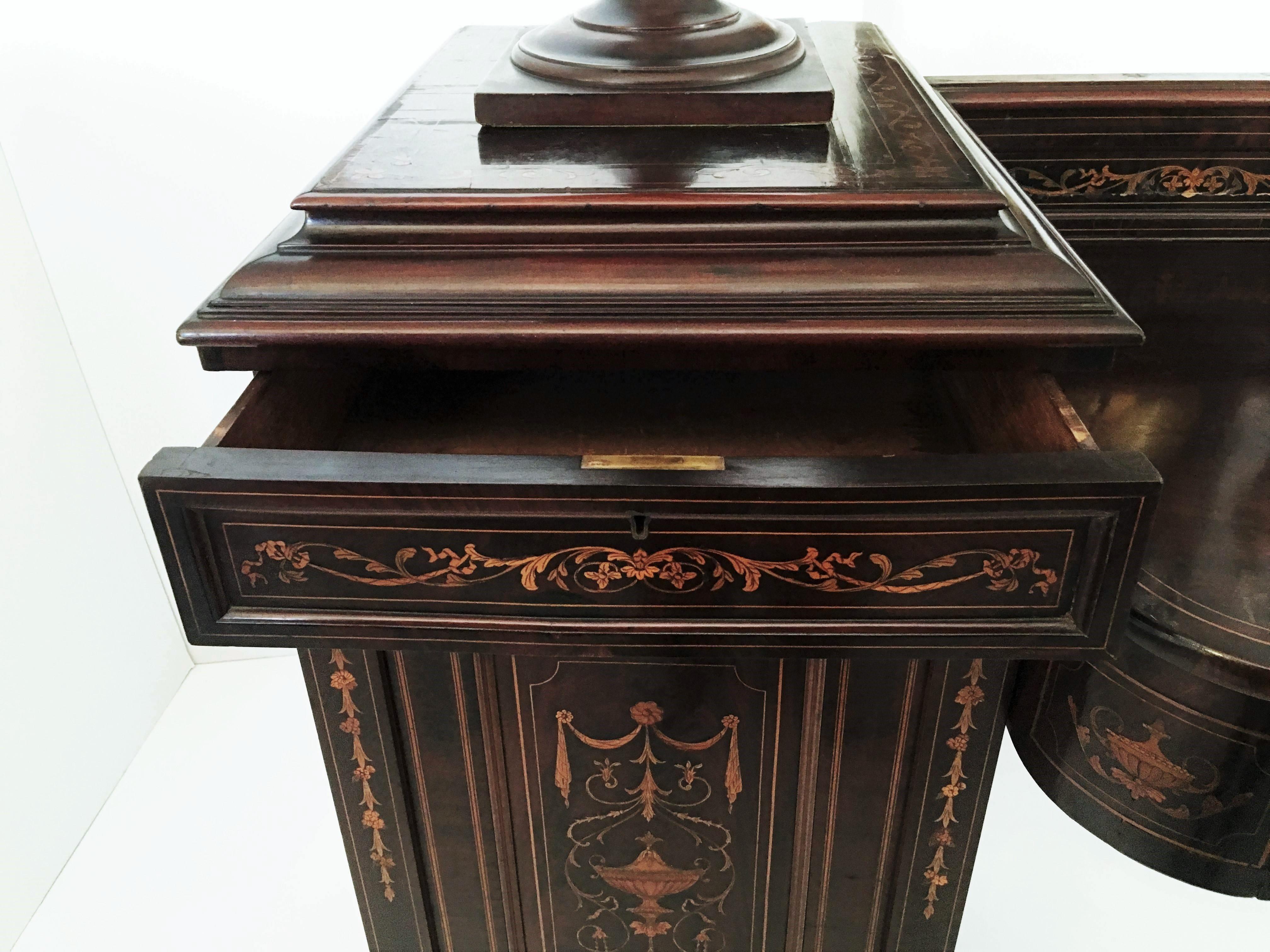 19th Century Regency Marquetry Inlaid Rosewood Sideboard with Cutlery Urns For Sale 1