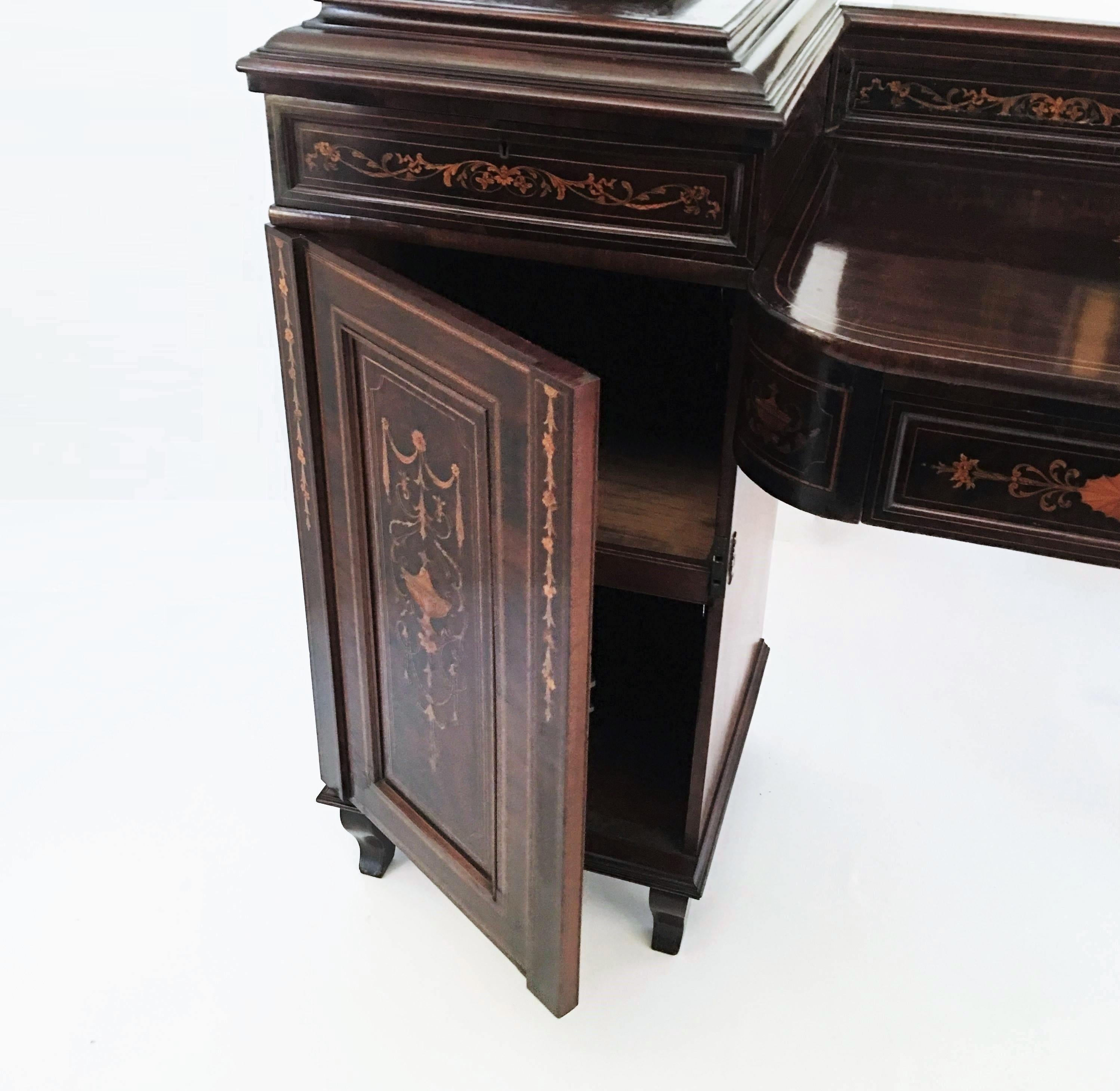 19th Century Regency Marquetry Inlaid Rosewood Sideboard with Cutlery Urns For Sale 3