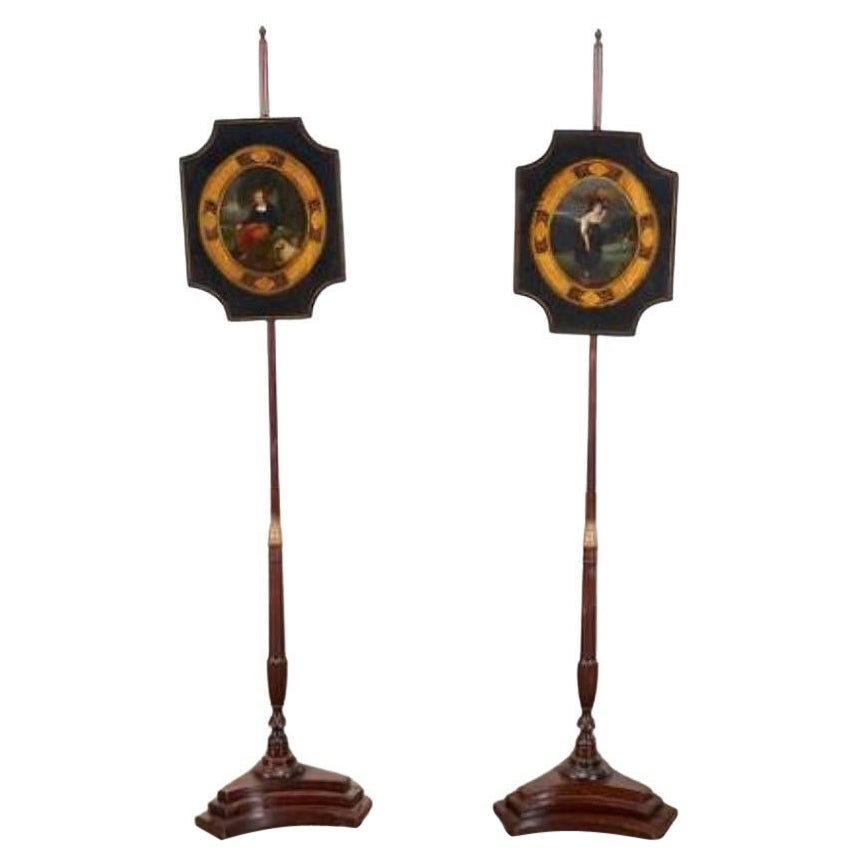 Bemalte Stangen-Feuerschirme im Regency-Stil des 19. Jahrhunderts, ein Paar, Kollektion Betty Seeler
