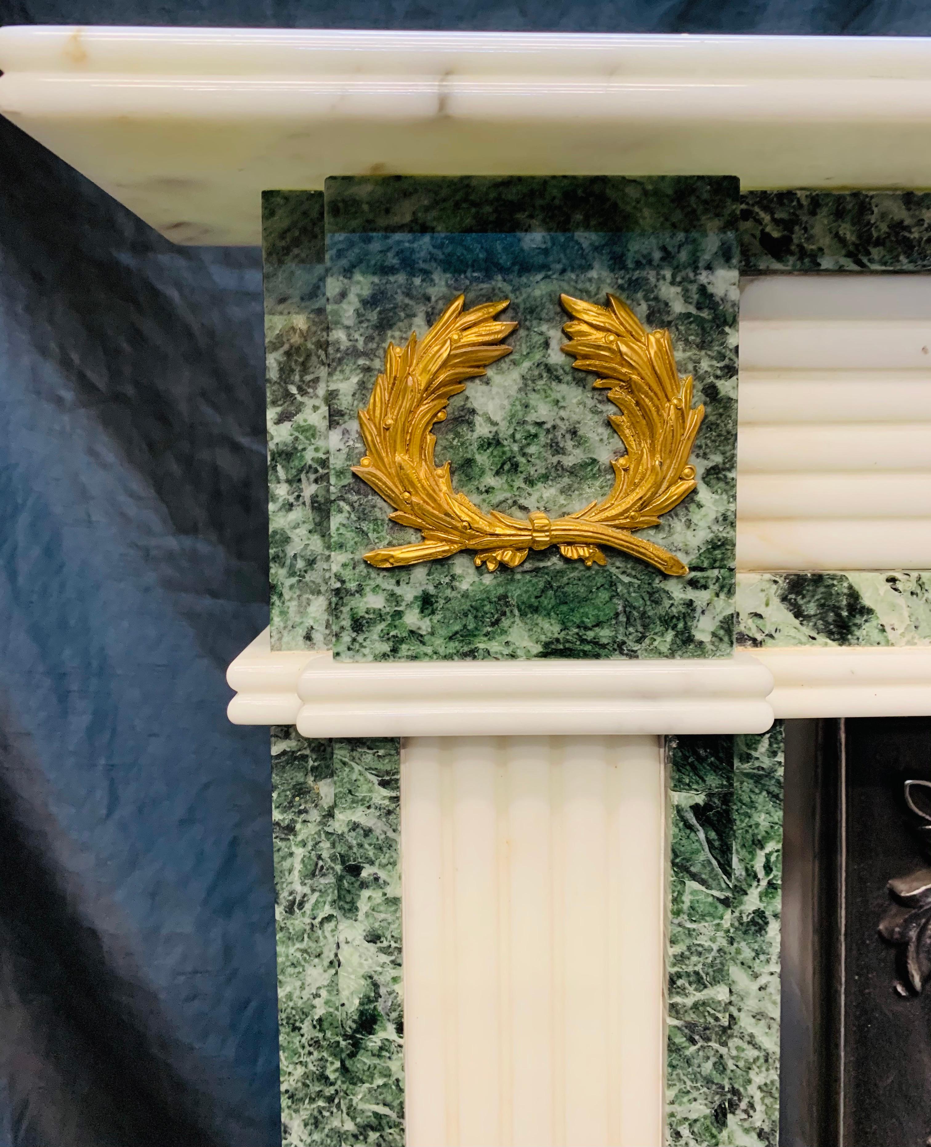 19th C Regency Style Verde Tinos Marble Fireplace Surround with Ormolu Mounts For Sale 3
