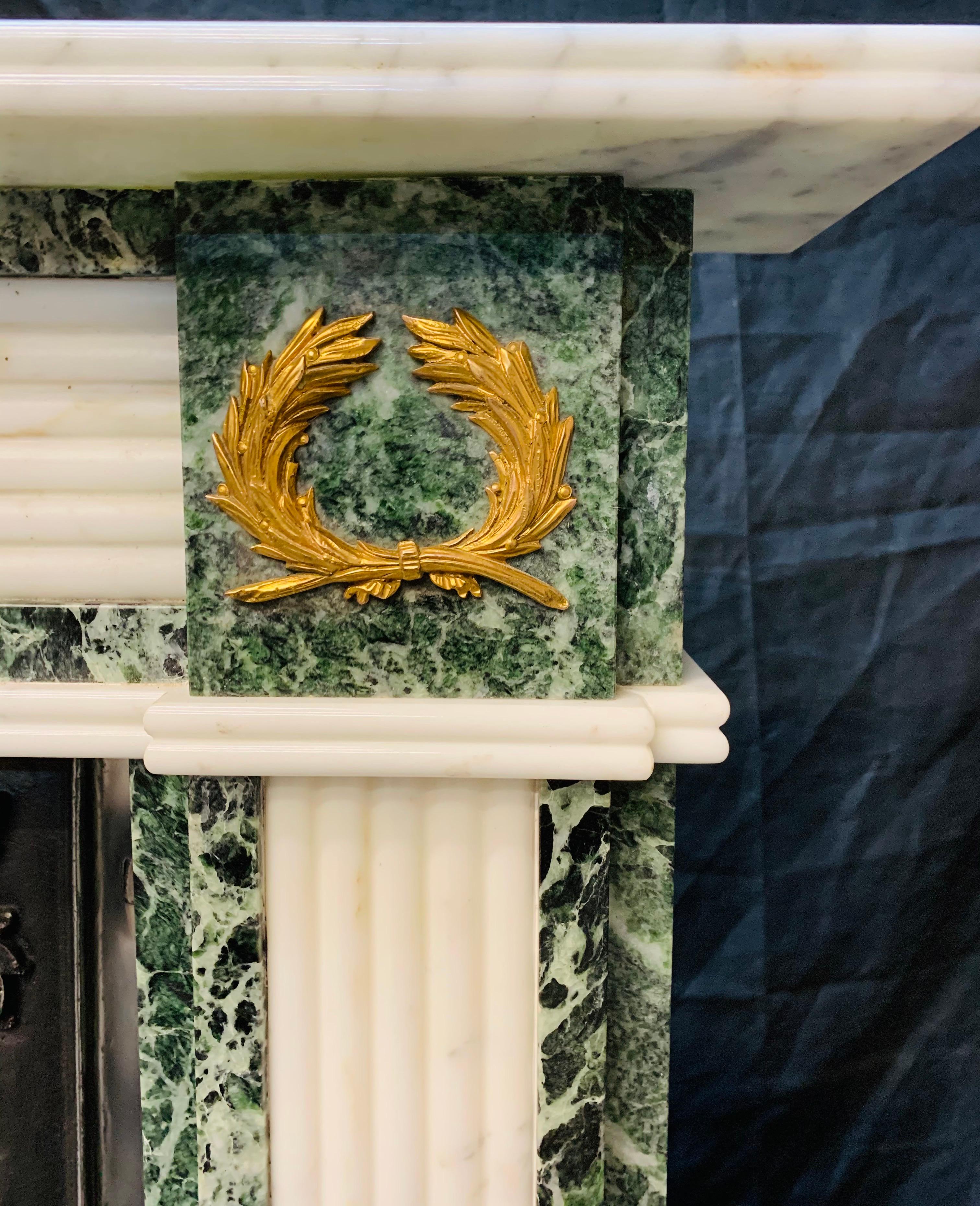 19th C Regency Style Verde Tinos Marble Fireplace Surround with Ormolu Mounts For Sale 4