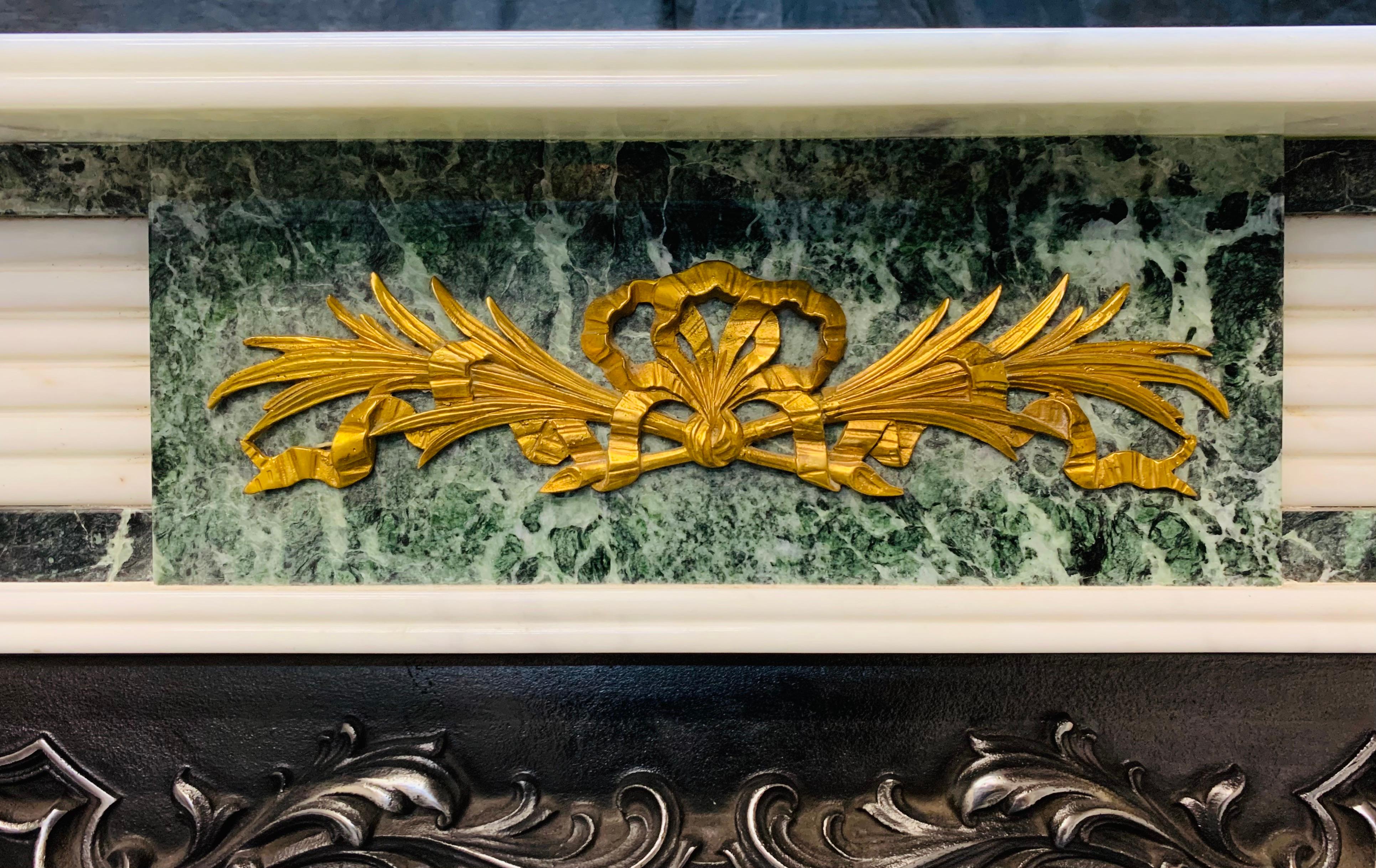 19th C Regency Style Verde Tinos Marble Fireplace Surround with Ormolu Mounts For Sale 5