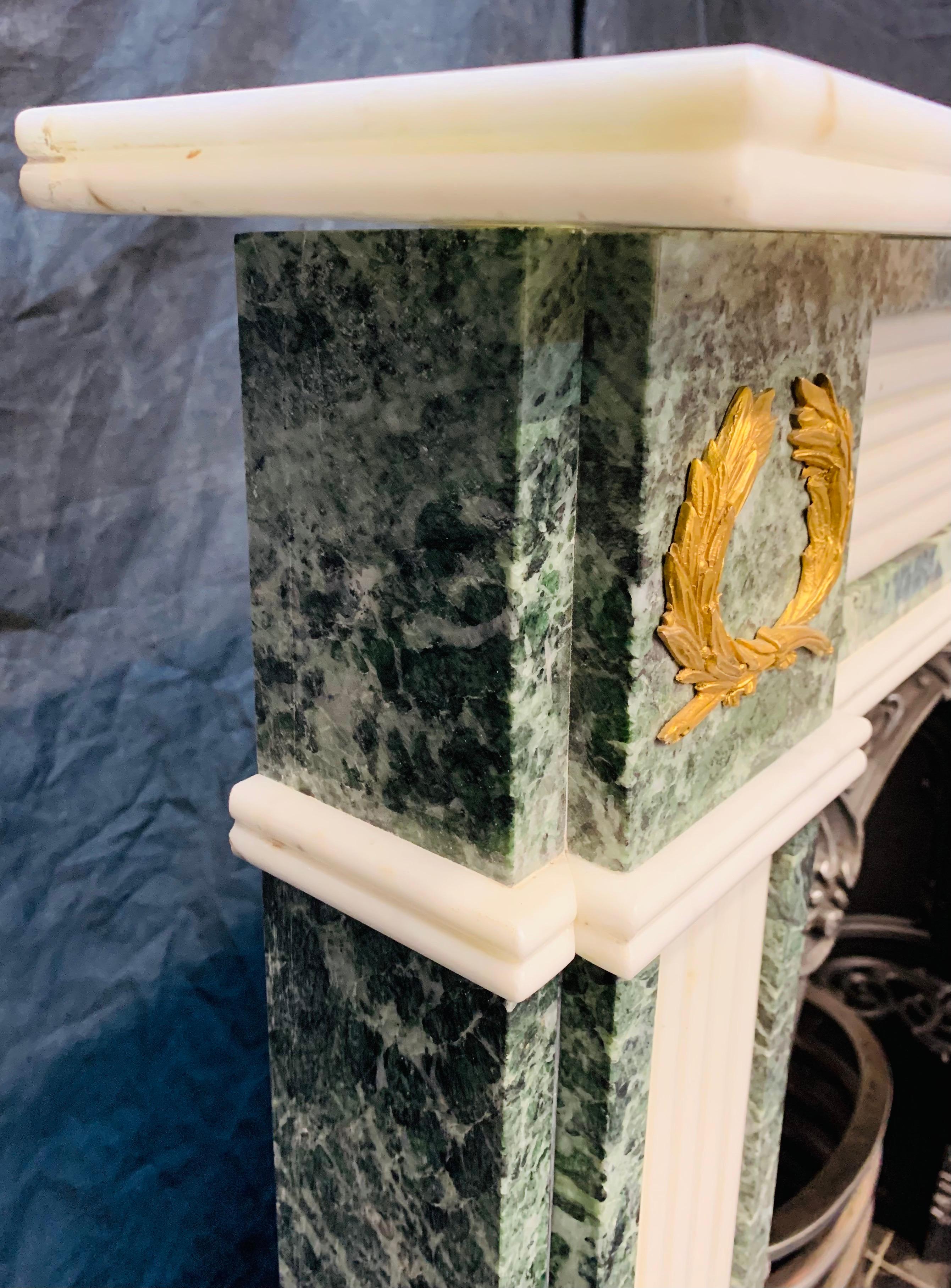 English 19th C Regency Style Verde Tinos Marble Fireplace Surround with Ormolu Mounts For Sale