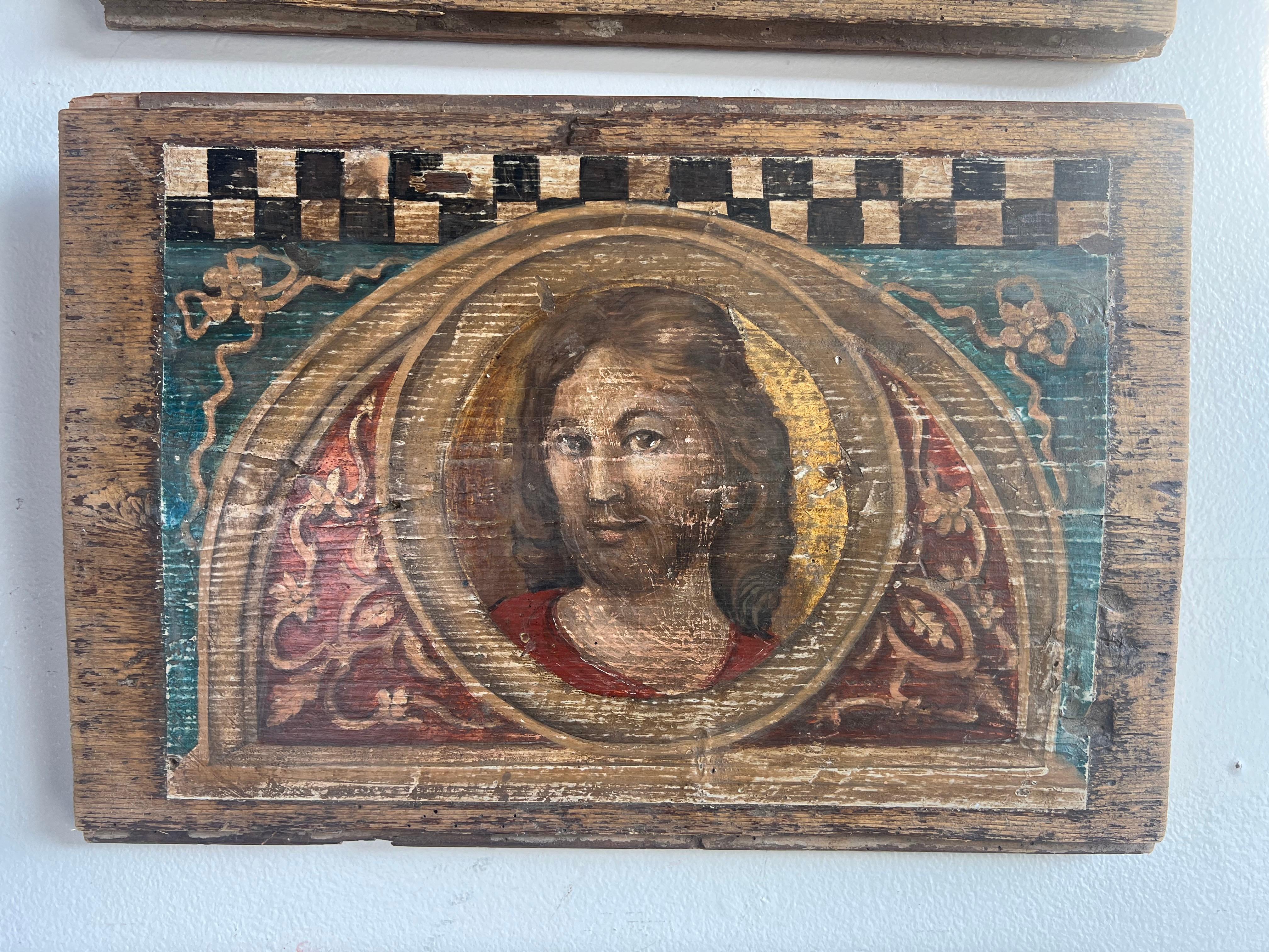 Renaissance 19th C. Religious Inspired Painted Wooden Plaques For Sale