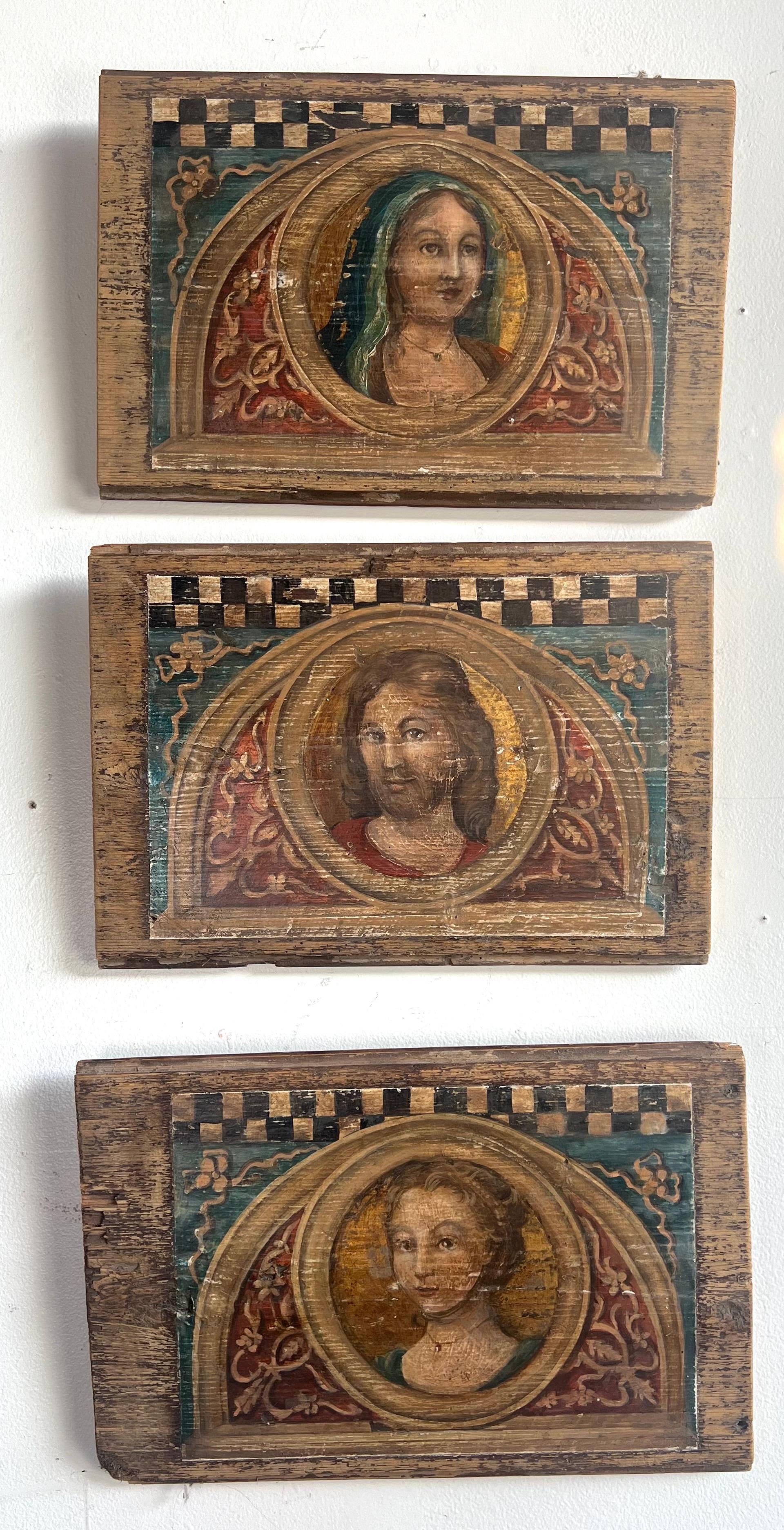Italian 19th C. Religious Inspired Painted Wooden Plaques For Sale