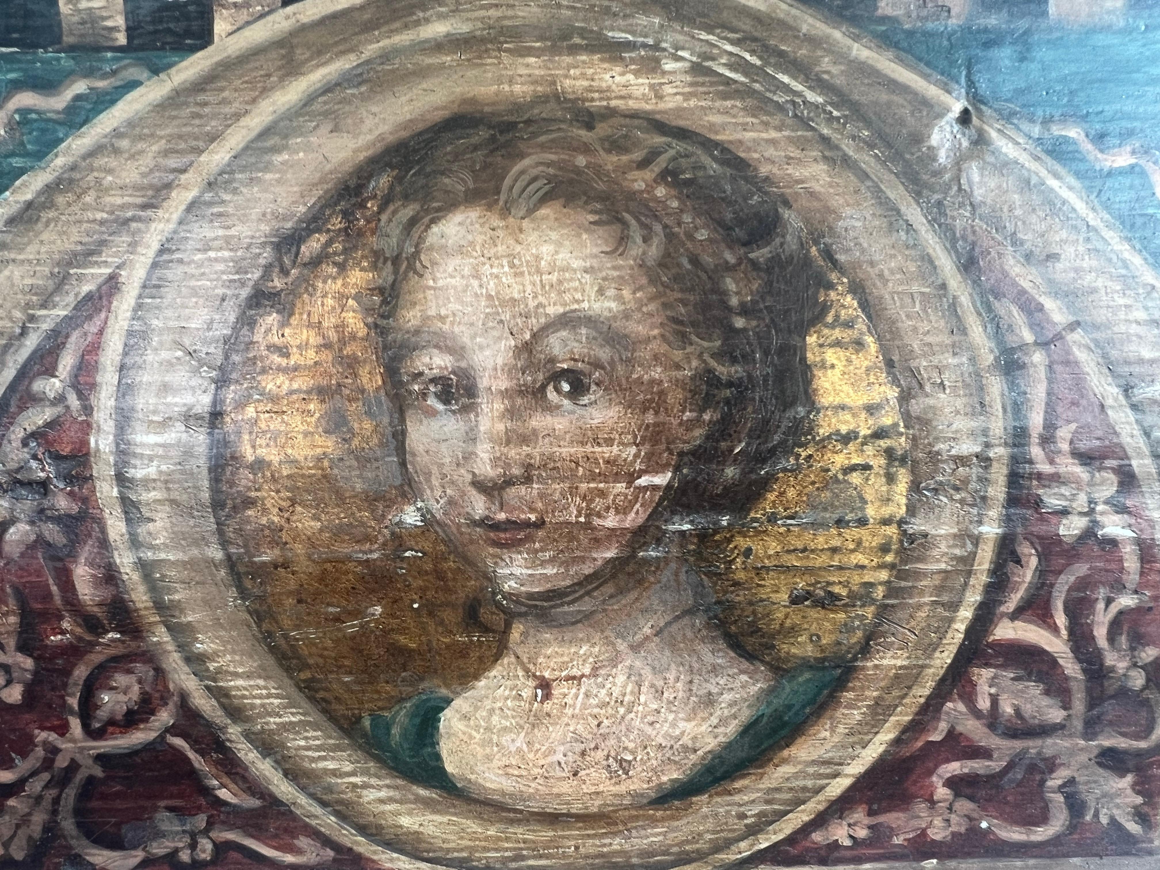 19th C. Religious Inspired Painted Wooden Plaques In Distressed Condition For Sale In Los Angeles, CA