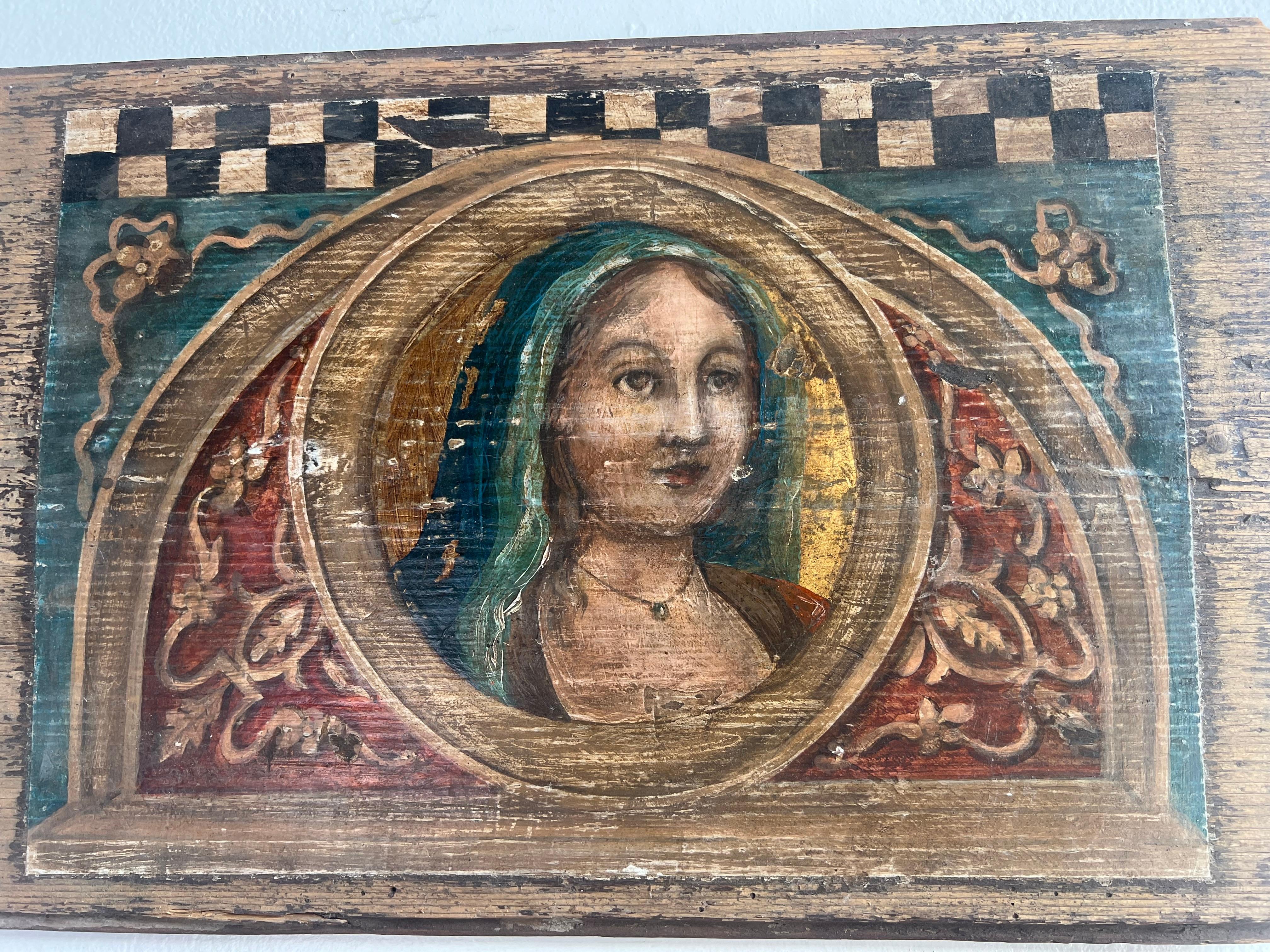 19th Century 19th C. Religious Inspired Painted Wooden Plaques For Sale