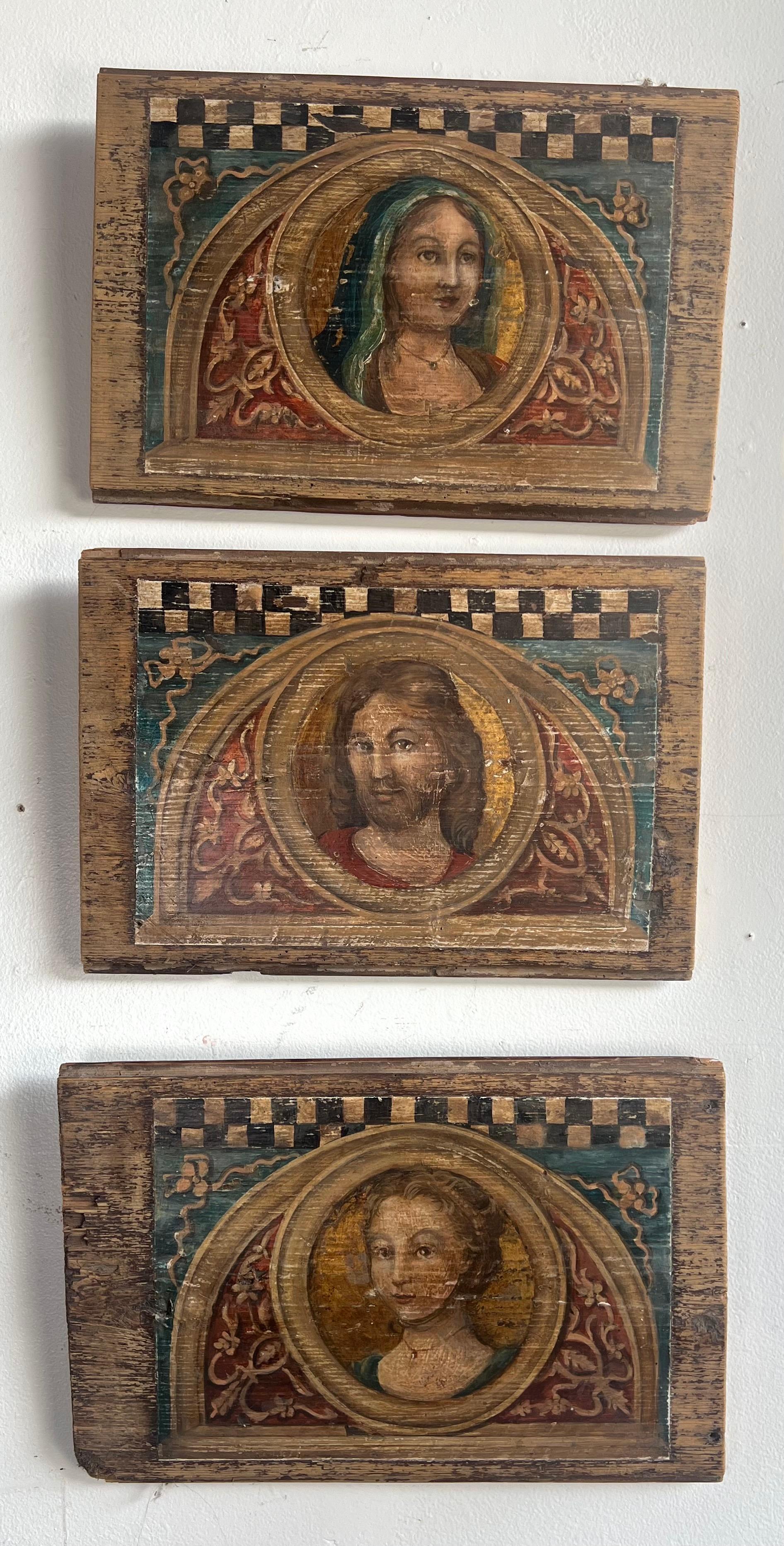 19th C. Religious Inspired Painted Wooden Plaques For Sale 1