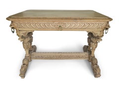 19th c. Renaissance Revival Carved Oak Desk with Lion Mask Pulls, Bleached