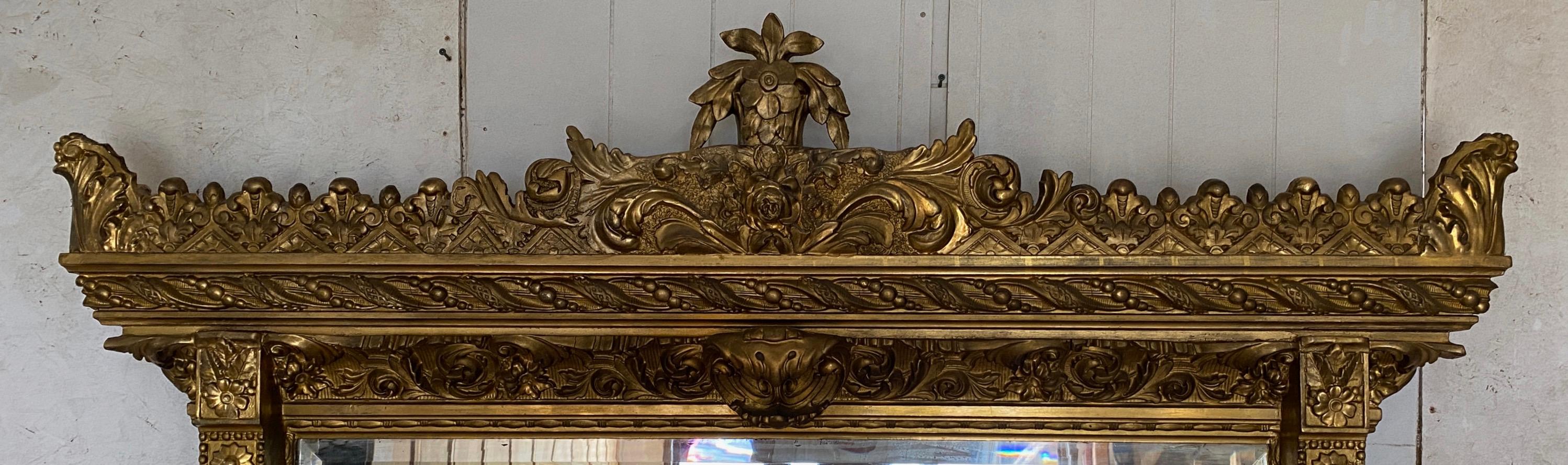19th C. Renaissance Style Overmantle Mirror For Sale 1