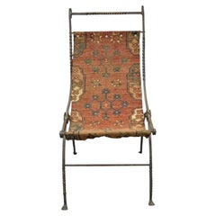Silla auxiliar de hierro forjado del Renacimiento del siglo XIX Curule Savonarola Carpet Sling