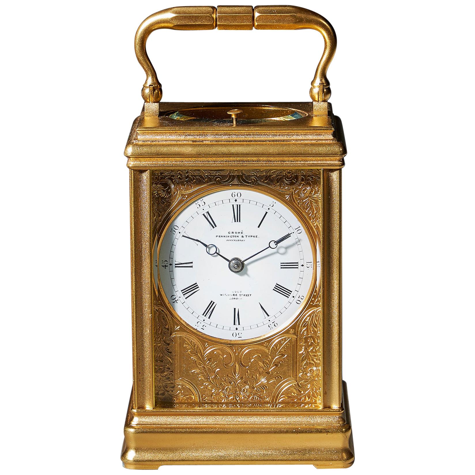 19th Century Repeating Gilt-Brass Carriage Clock by the Famous Drocourt