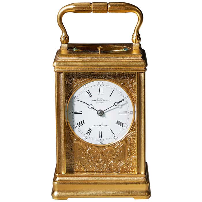 19th Century Repeating Gilt-Brass Carriage Clock by the Famous Drocourt ...