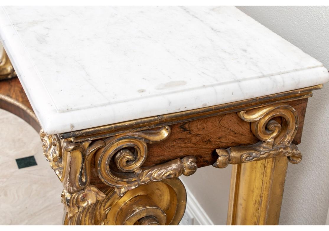 19th C. Rosewood Marble Top Carved and Gilt Pier Table 4