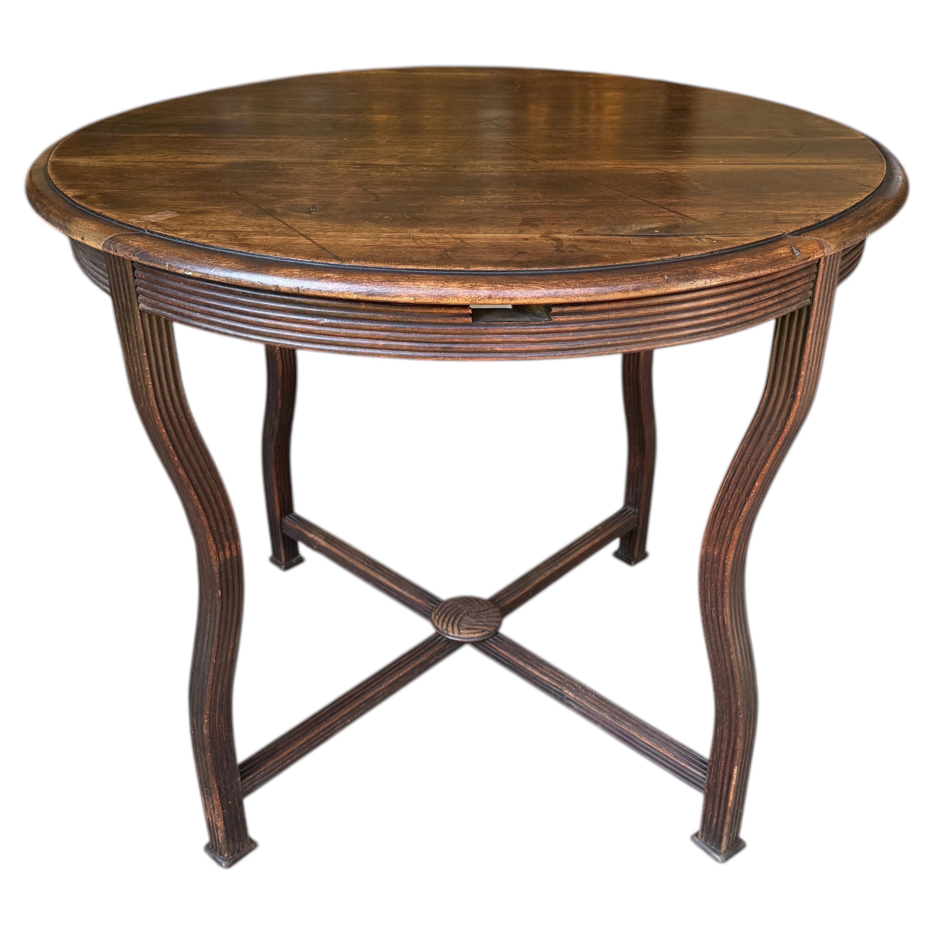 19th C. Round Carved Wood Foyer Table For Sale