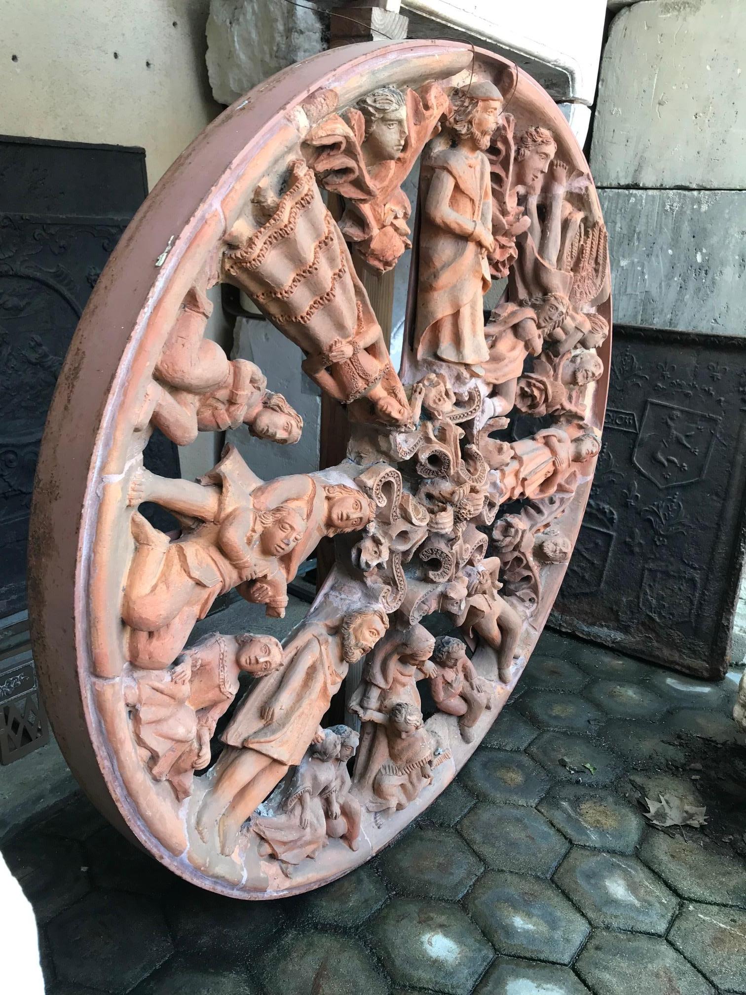 Hand-Carved Round Terracotta Window School Antoni Gaudi Wall Mount Sculpture Antiques focal
