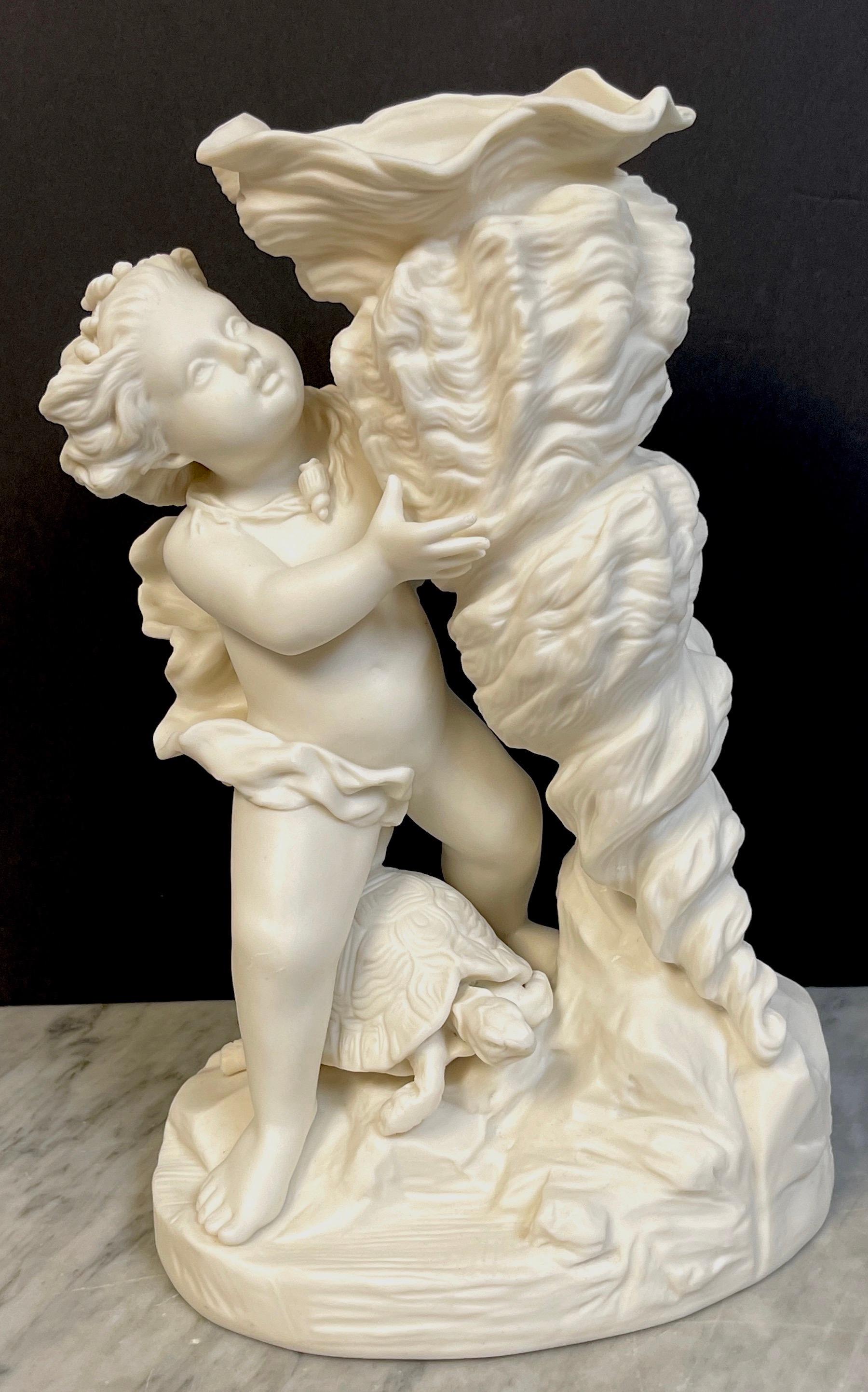 19th century Royal Copenhagen* Parian Aesthetic Movement Vase by Anna Plenge, 1870
*Attributed to Royal Copenhagen, this work is not marked Royal Copenhagen, it is signed by the artist/sculptor 
Anna Plenge, and is dated 1870.
Anna Plenge