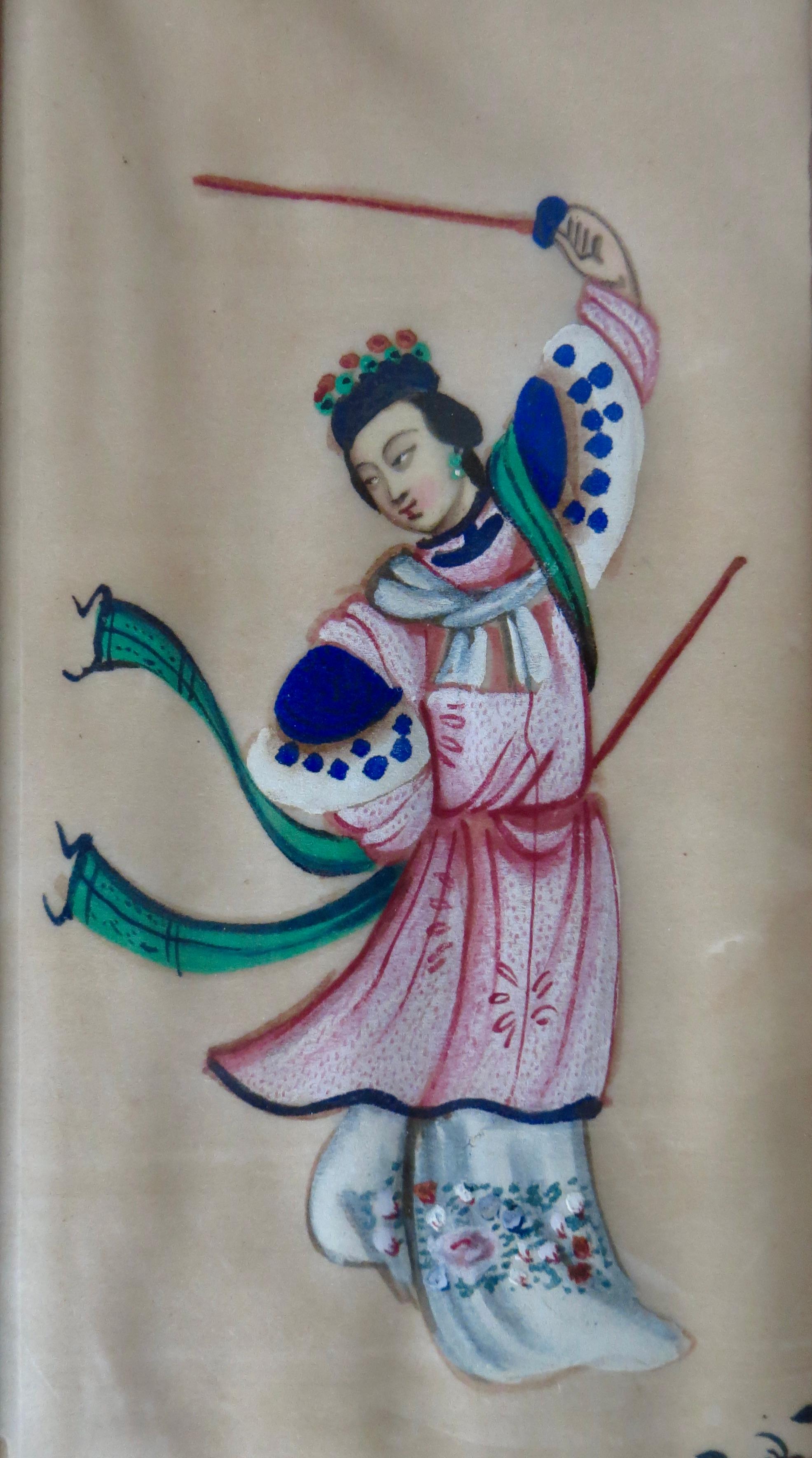 Chinois Couple royal du 19e siècle ; paire de peintures à la moelle chinoise de la dynastie Qing. Chine, vers 1855 en vente