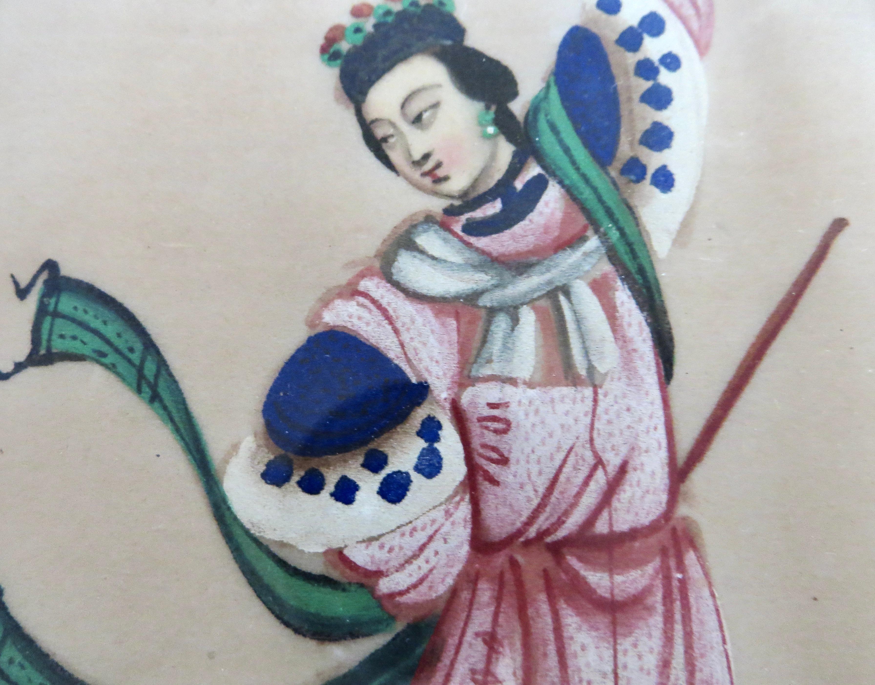 Peint à la main Couple royal du 19e siècle ; paire de peintures à la moelle chinoise de la dynastie Qing. Chine, vers 1855 en vente