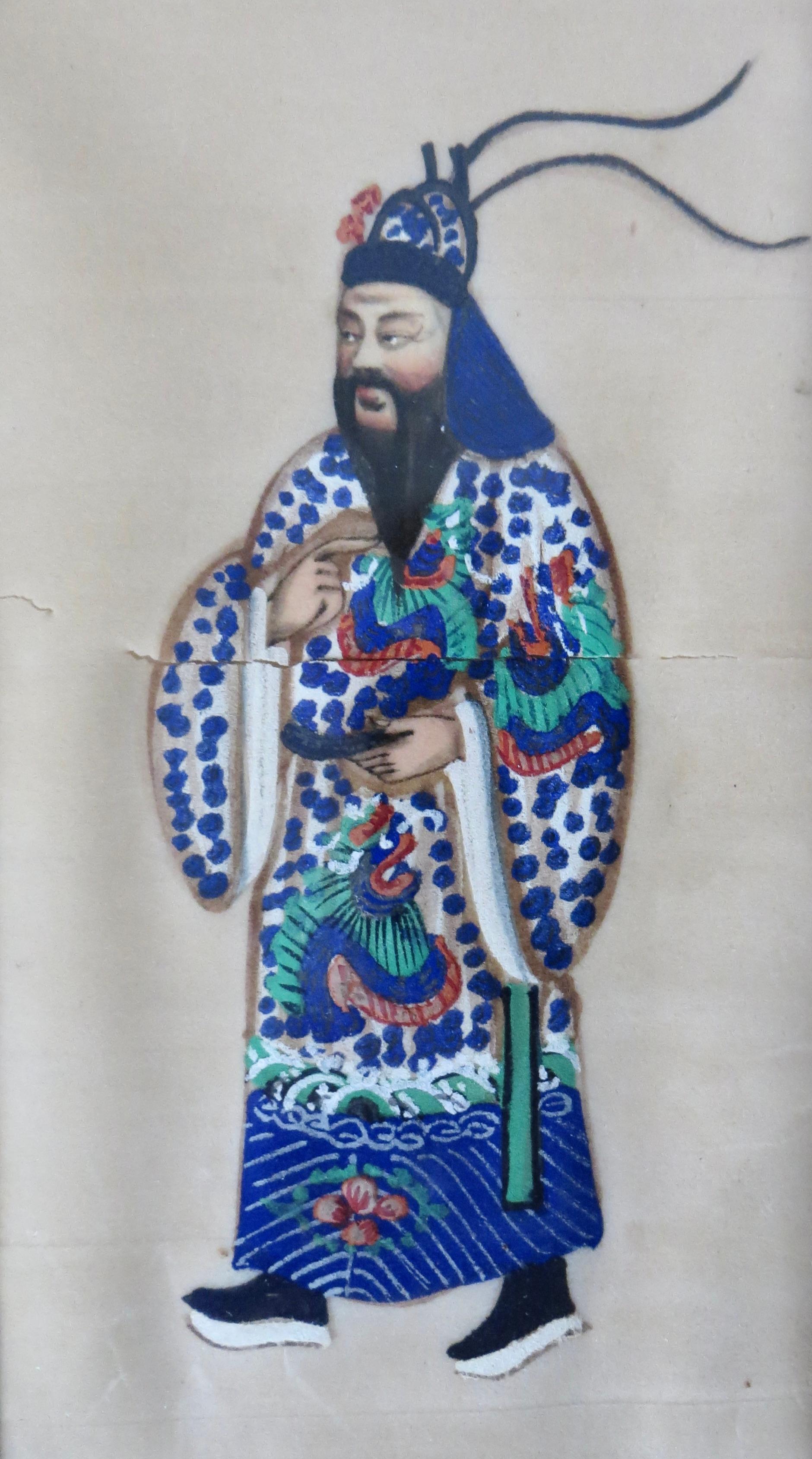 Milieu du XIXe siècle Couple royal du 19e siècle ; paire de peintures à la moelle chinoise de la dynastie Qing. Chine, vers 1855 en vente