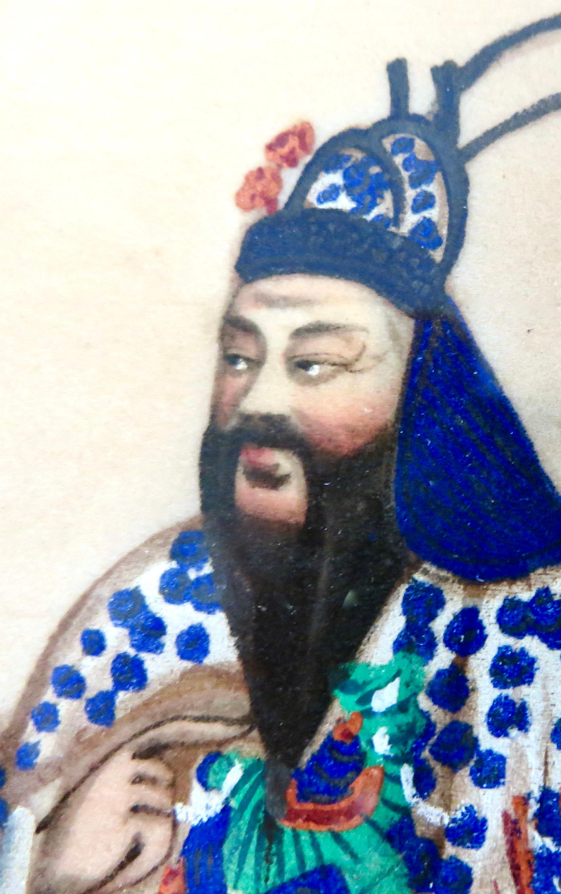 Papier Couple royal du 19e siècle ; paire de peintures à la moelle chinoise de la dynastie Qing. Chine, vers 1855 en vente