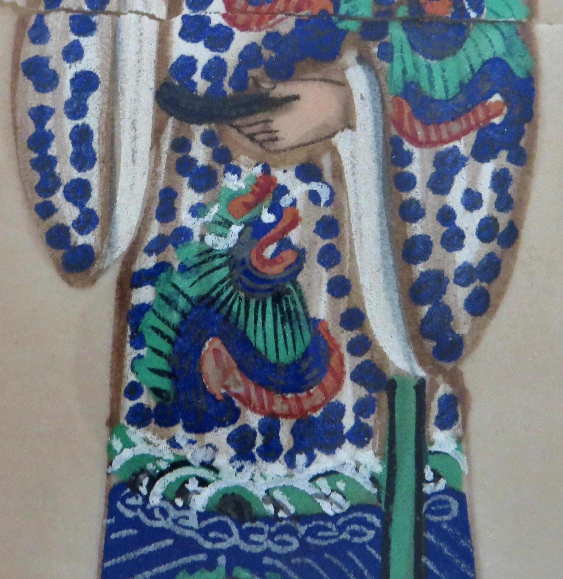 Couple royal du 19e siècle ; paire de peintures à la moelle chinoise de la dynastie Qing. Chine, vers 1855 en vente 1