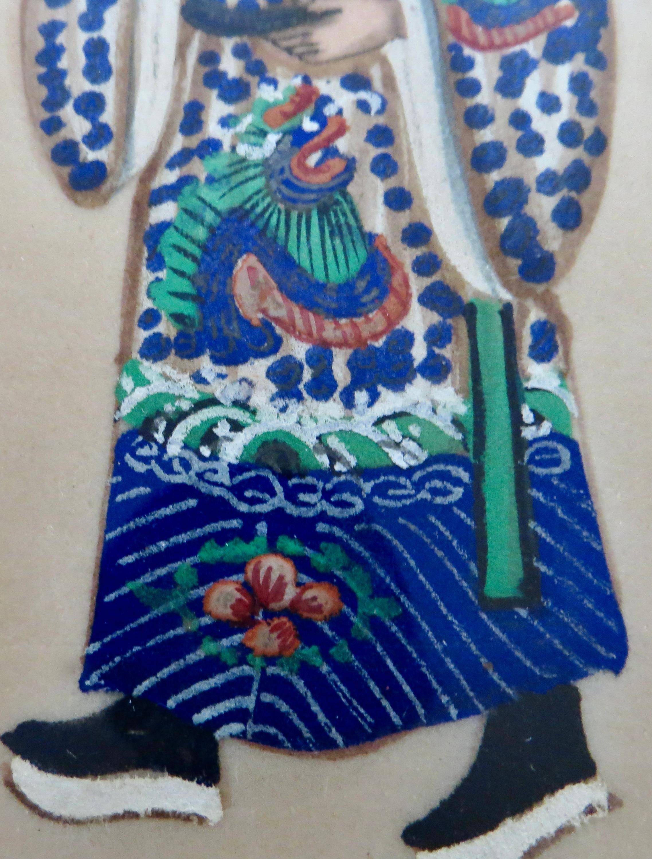 Couple royal du 19e siècle ; paire de peintures à la moelle chinoise de la dynastie Qing. Chine, vers 1855 en vente 2