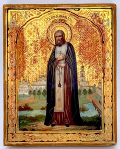 19th C Russian Orthodox Icon Saint Venerable Seraphim of Sarov, Wonderworker."