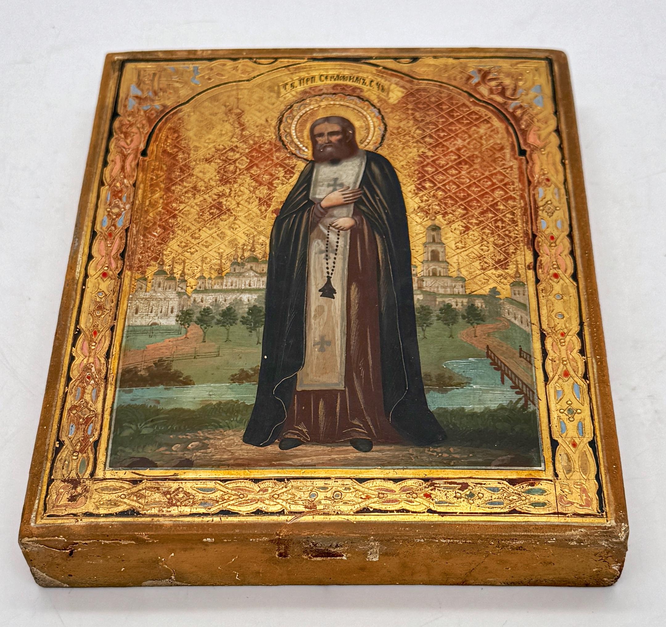 19th C Russian Orthodox Icon Saint Venerable Seraphim of Sarov, Wonderworker.