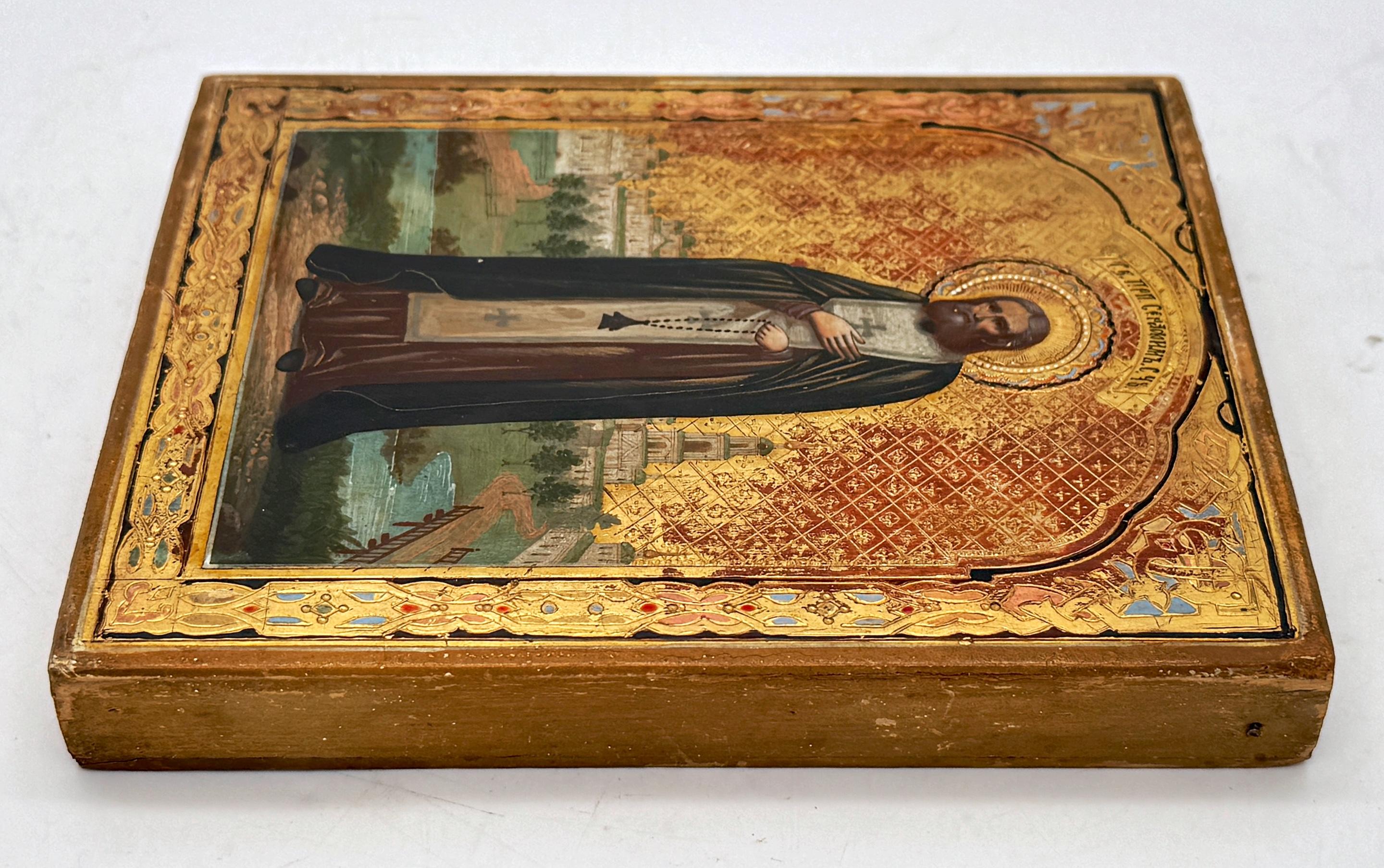 19th Century 19th C Russian Orthodox Icon Saint Venerable Seraphim of Sarov, Wonderworker.