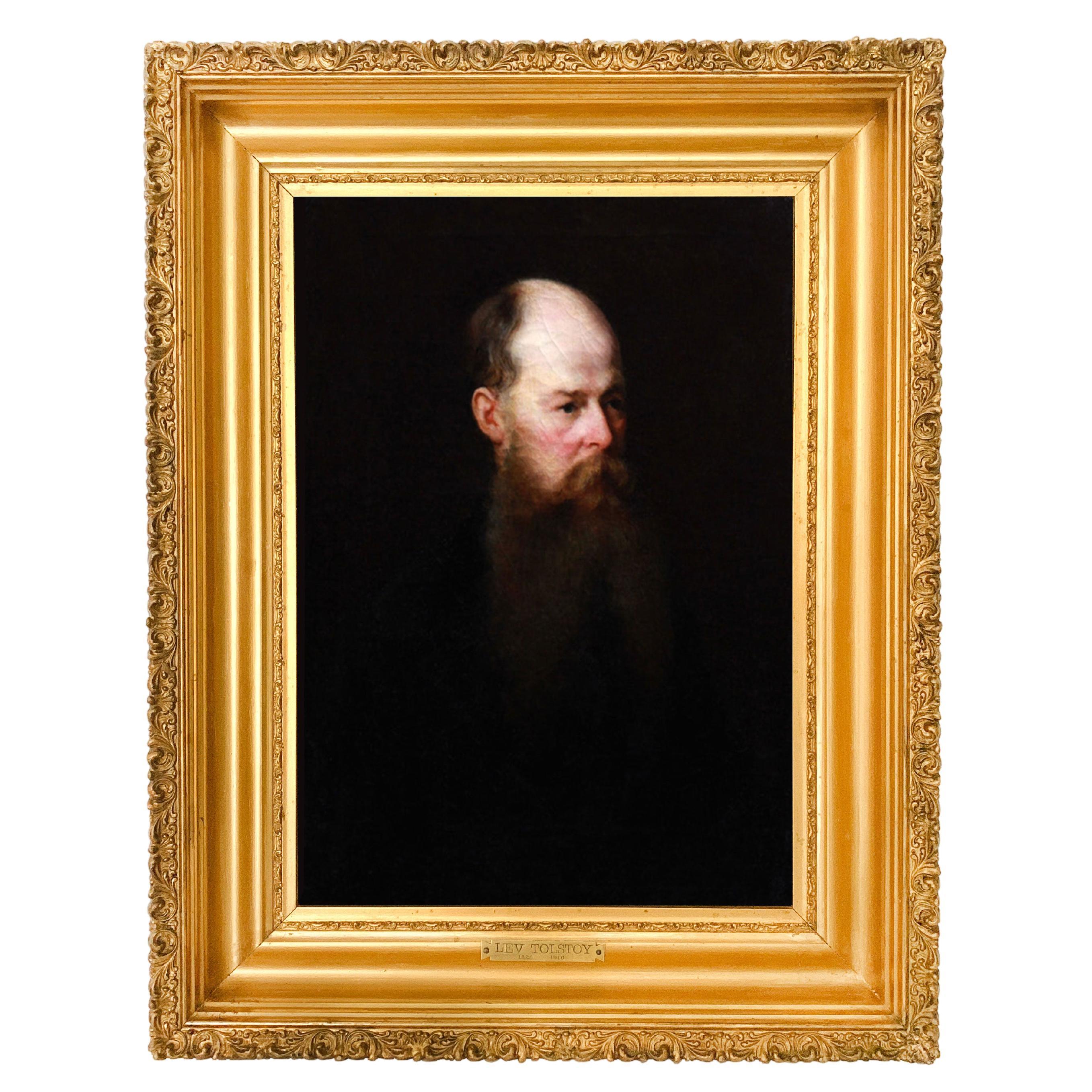 19th C. Russian School Oil on Canvas Portrait of Lev Tolstoy For Sale