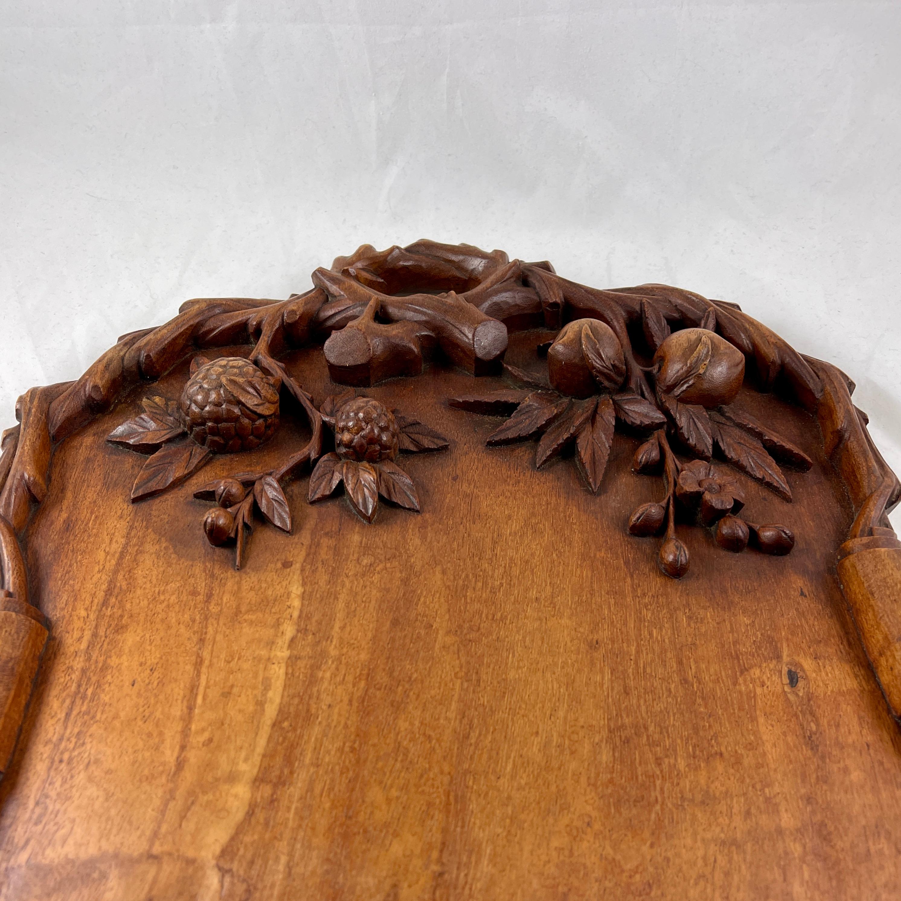 19th C Rustic Black Forest Hand Carved Walnut Branching Fruit Serving Tray For Sale 8