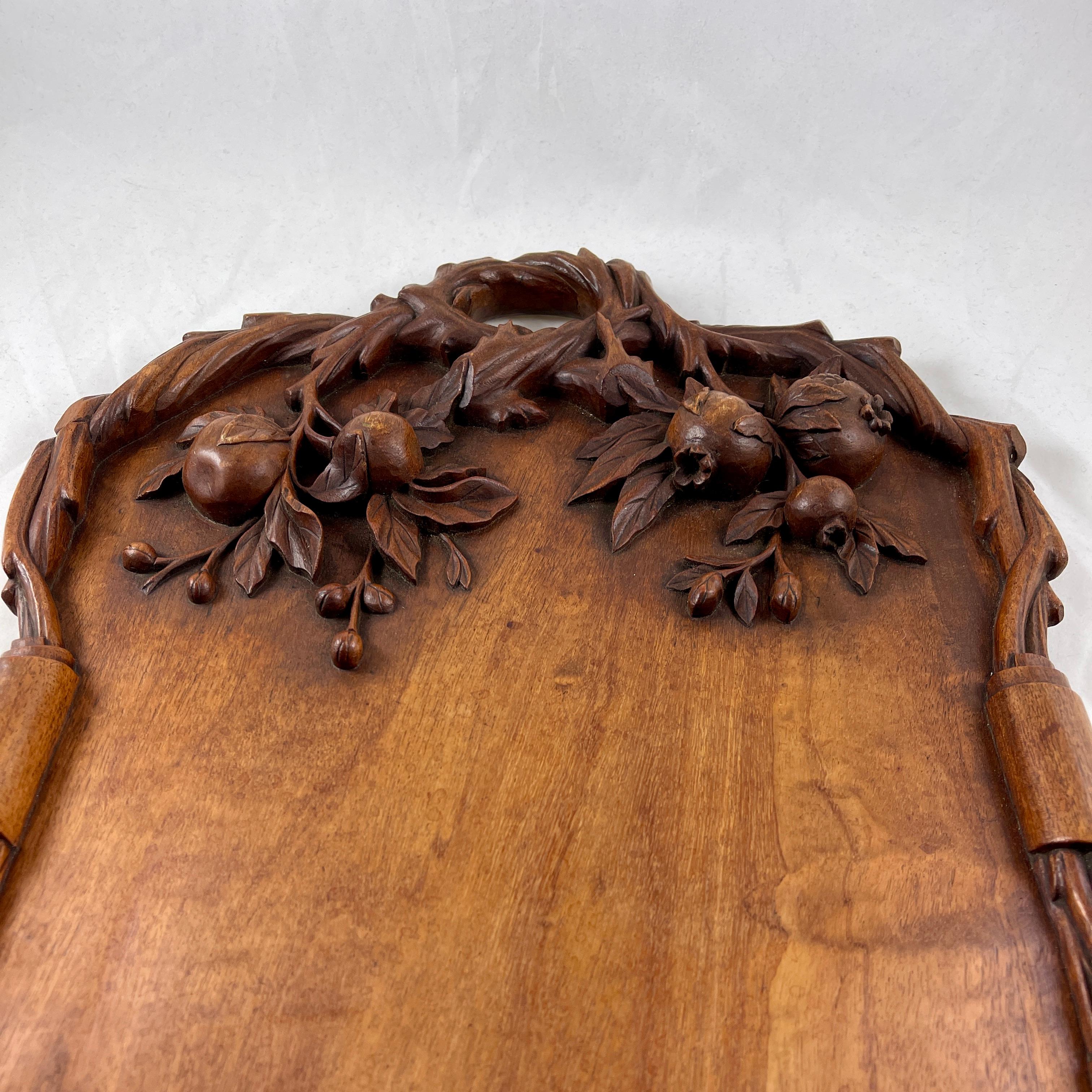 19th C Rustic Black Forest Hand Carved Walnut Branching Fruit Serving Tray For Sale 9