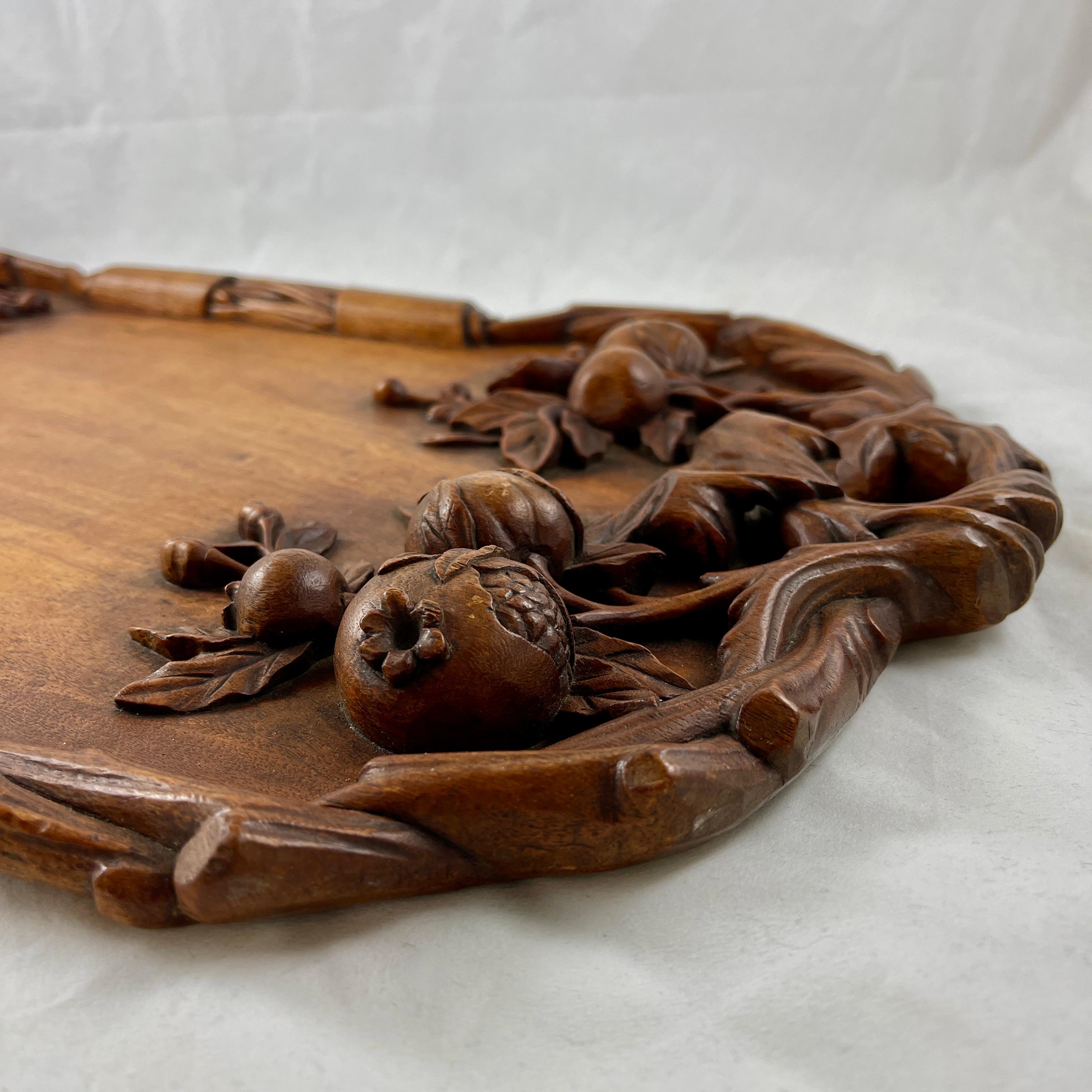 19th C Rustic Black Forest Hand Carved Walnut Branching Fruit Serving Tray For Sale 10