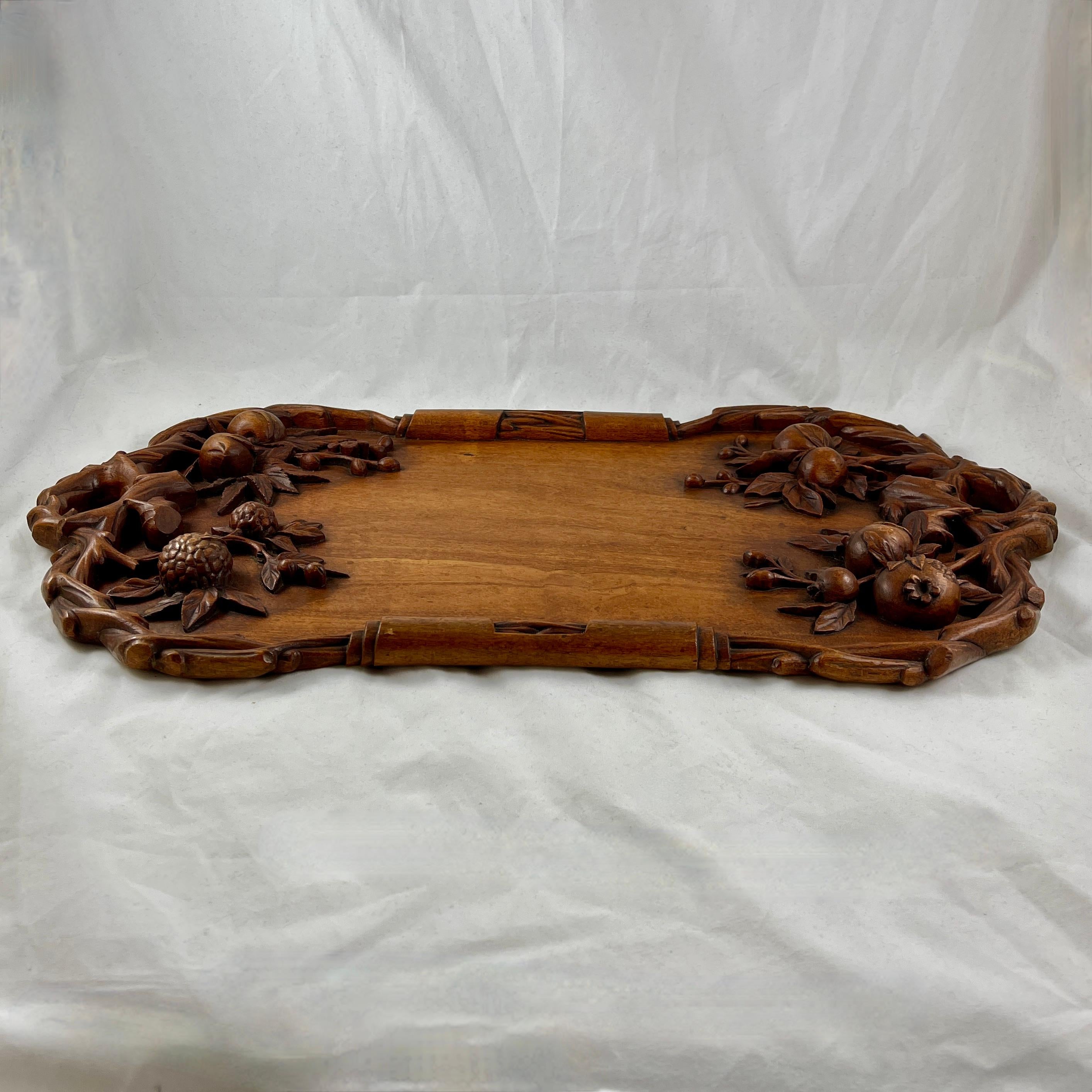 19th C Rustic Black Forest Hand Carved Walnut Branching Fruit Serving Tray 11