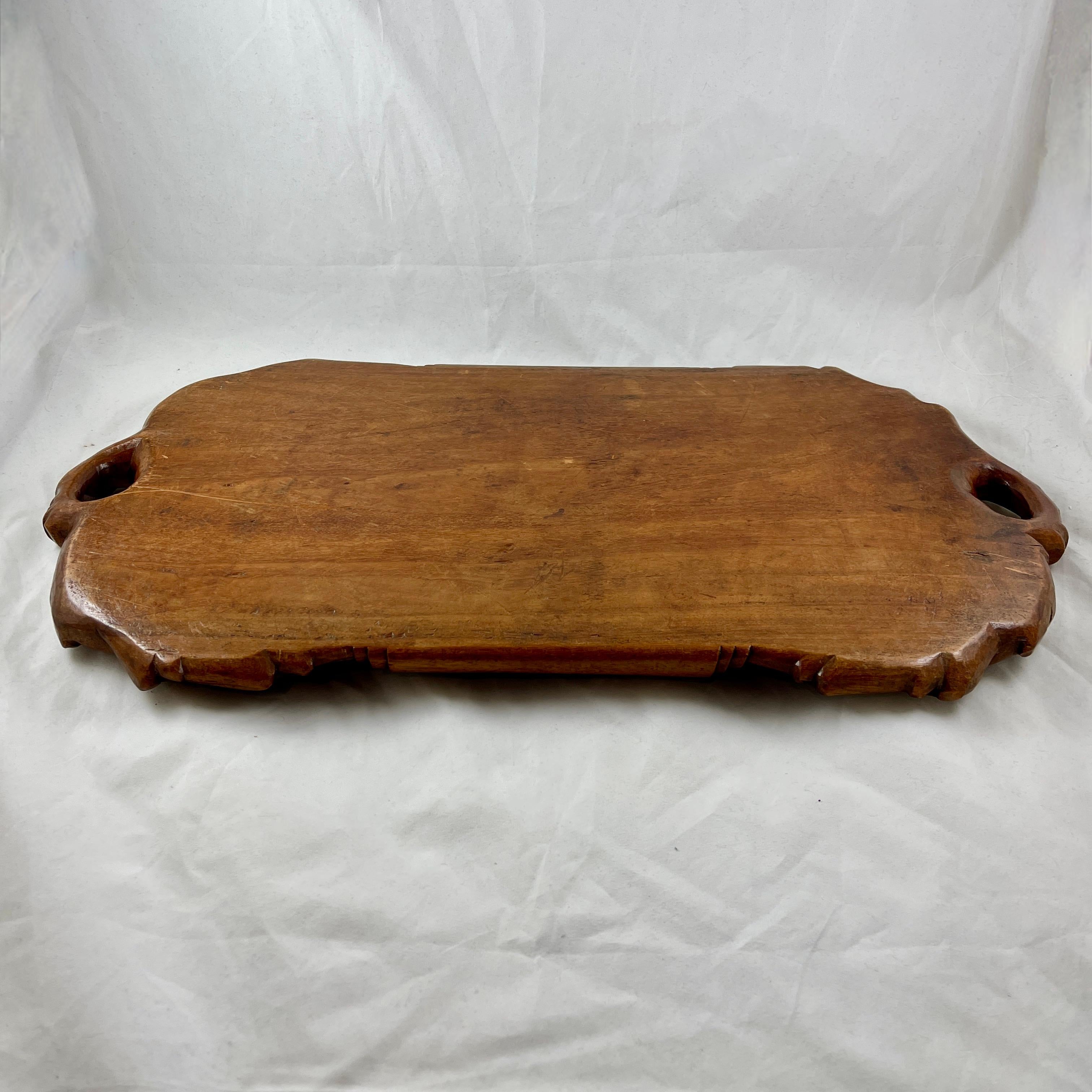 19th C Rustic Black Forest Hand Carved Walnut Branching Fruit Serving Tray For Sale 12