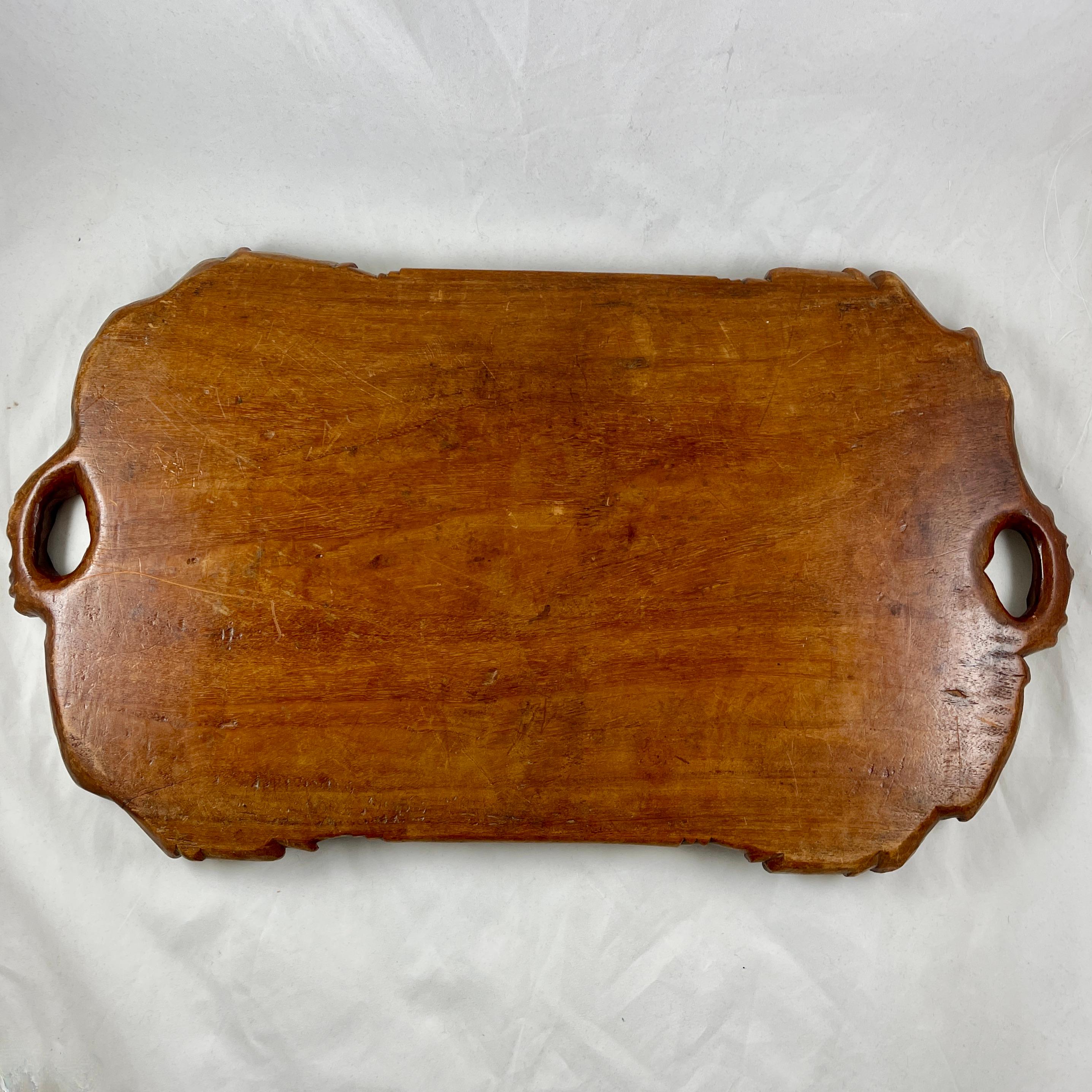 19th C Rustic Black Forest Hand Carved Walnut Branching Fruit Serving Tray For Sale 13