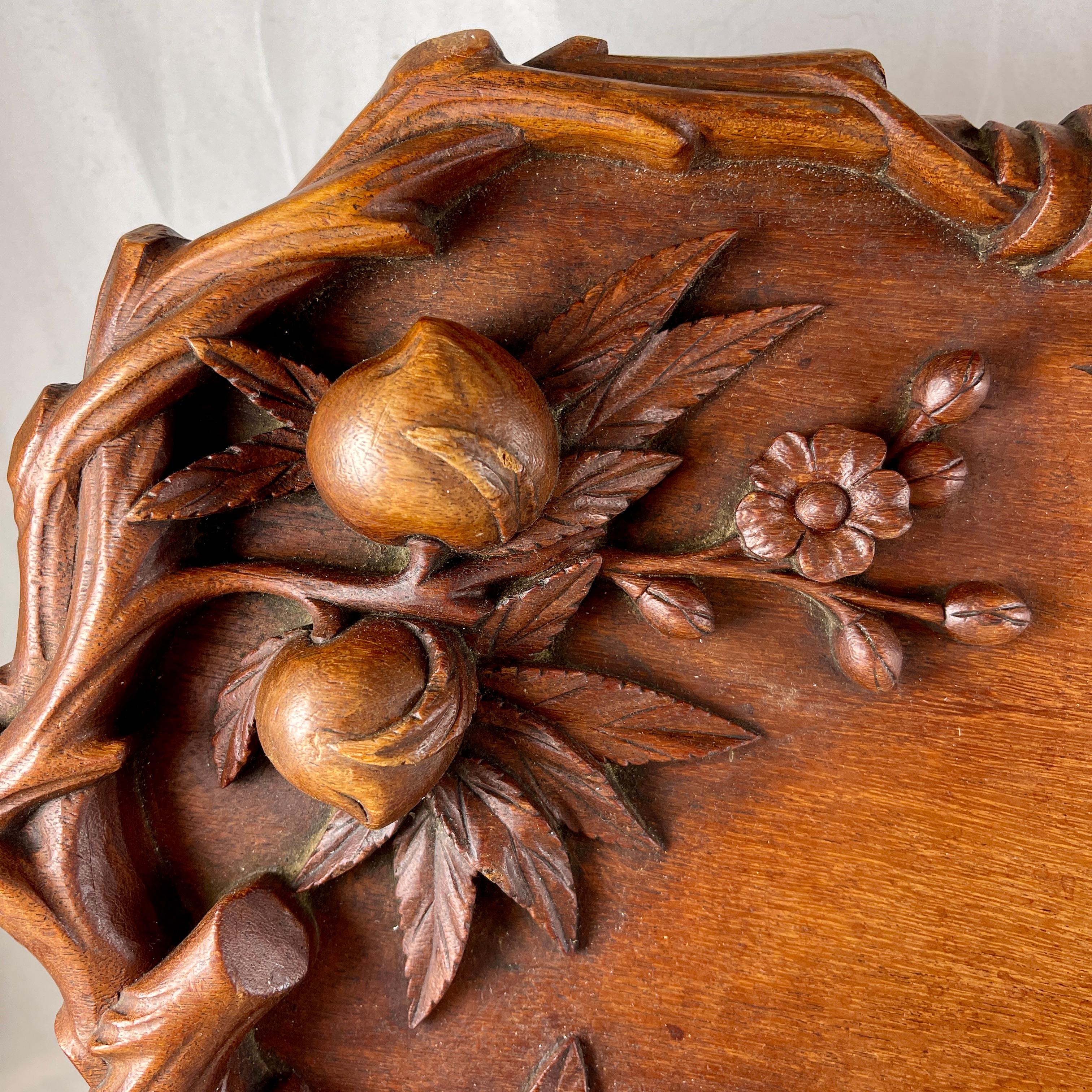 19th C Rustic Black Forest Hand Carved Walnut Branching Fruit Serving Tray For Sale 1