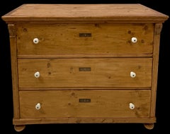 19th-C. Rustic English Country Pine Chest / Commode W / Porcelain Knobs