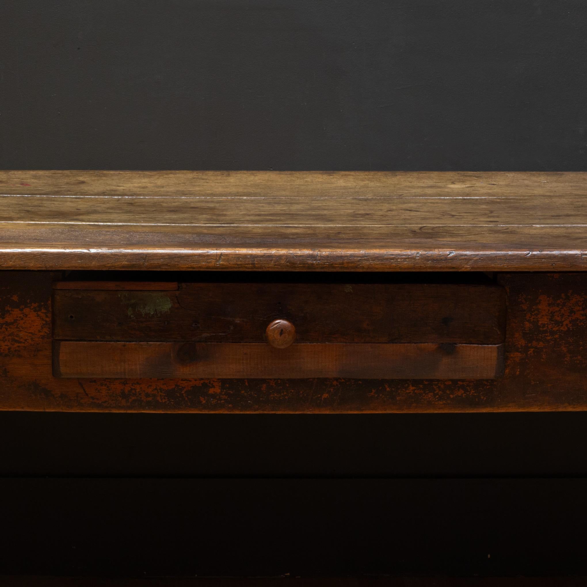 19th c. Rustic Farmhouse Table with Large Drawer c.1820-1880 For Sale 8