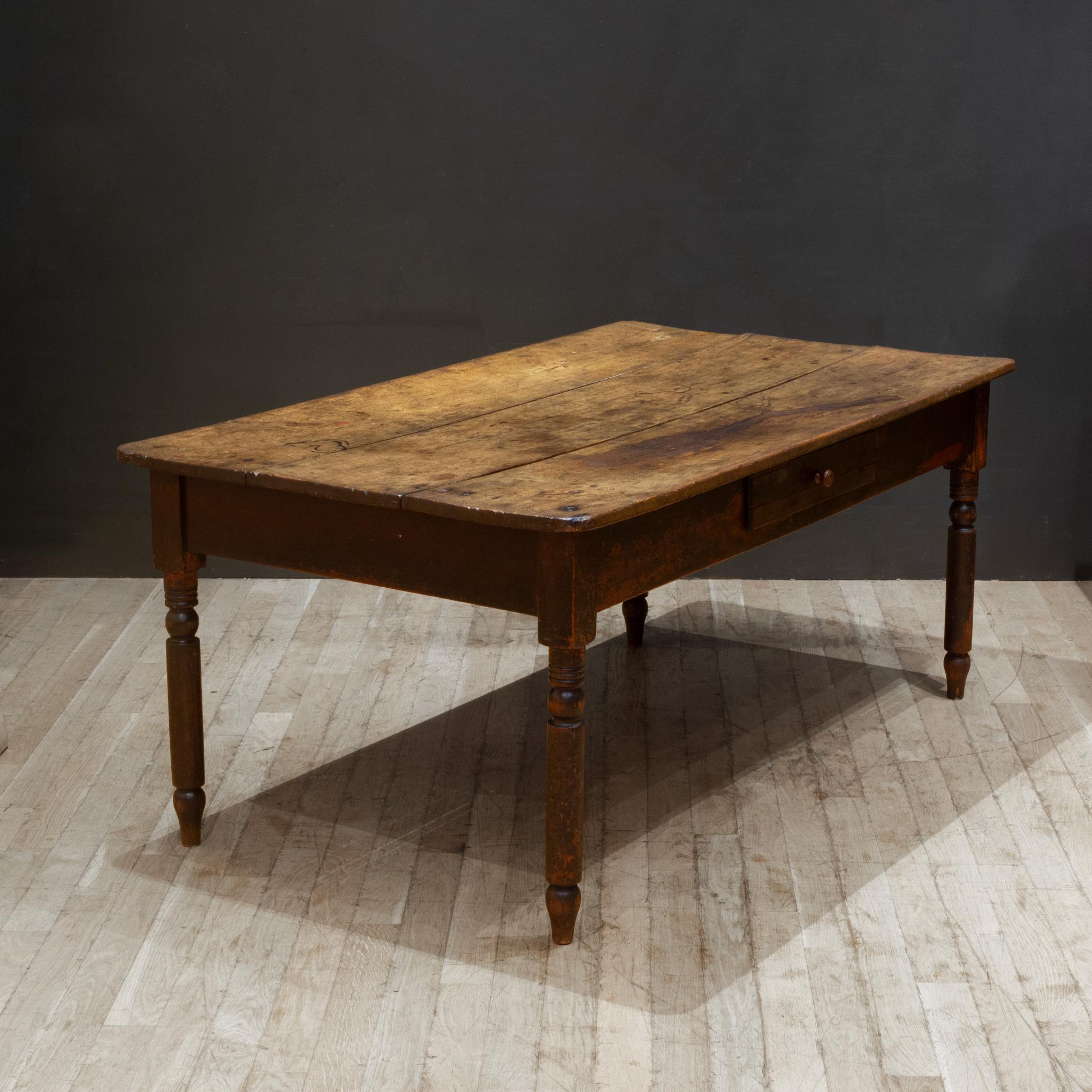 American 19th c. Rustic Farmhouse Table with Large Drawer c.1820-1880 For Sale