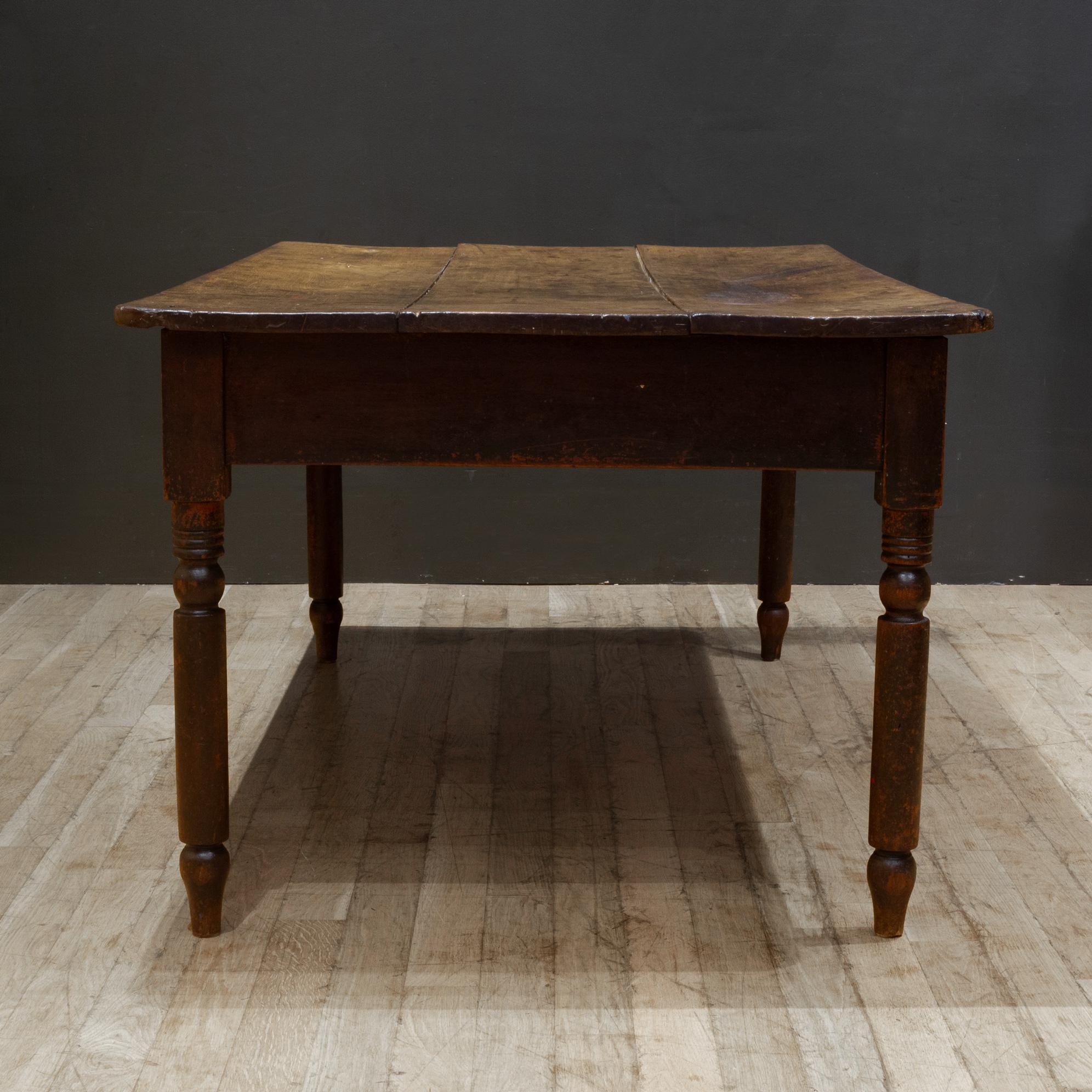 Wood 19th c. Rustic Farmhouse Table with Large Drawer c.1820-1880 For Sale