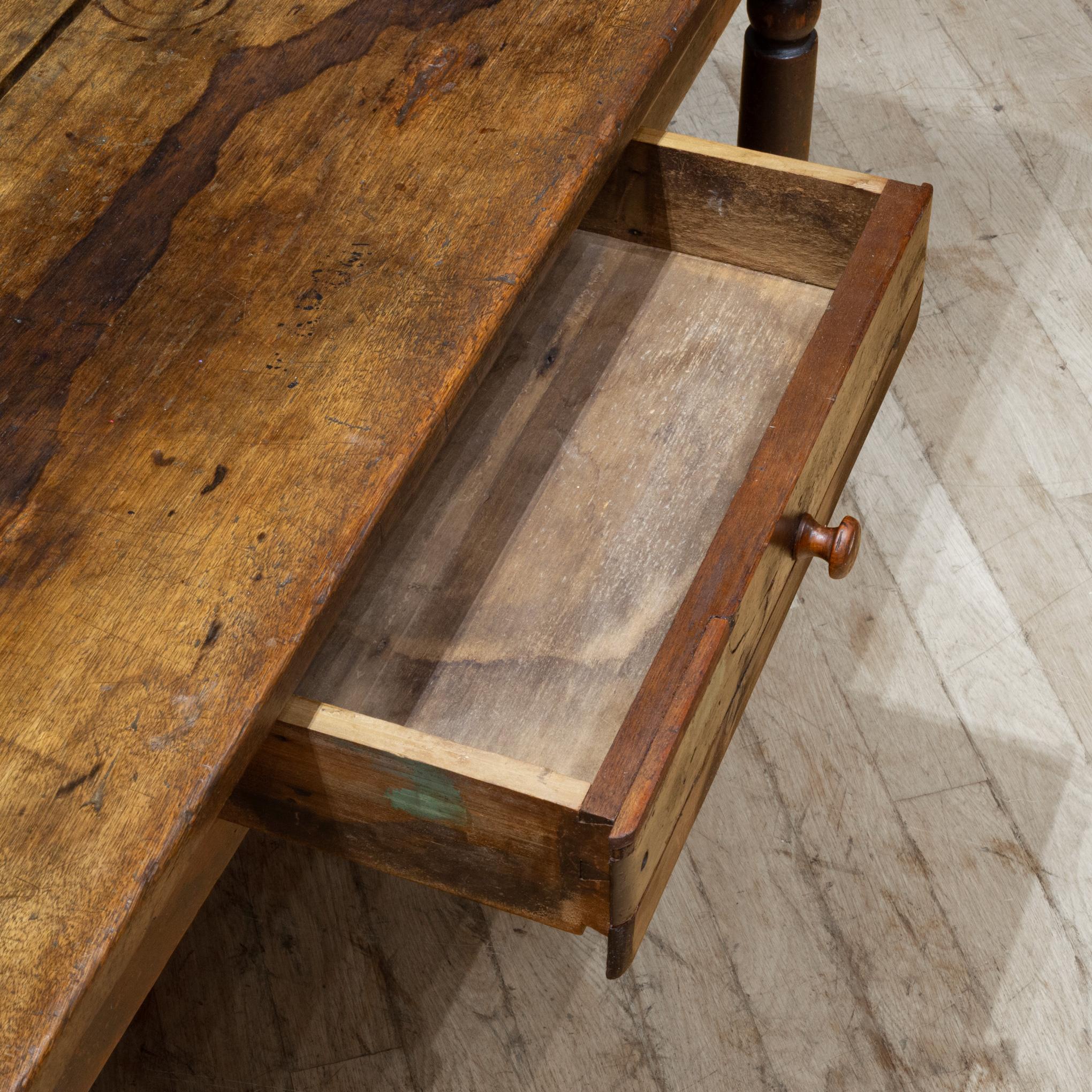 19th c. Rustic Farmhouse Table with Large Drawer c.1820-1880 For Sale 3