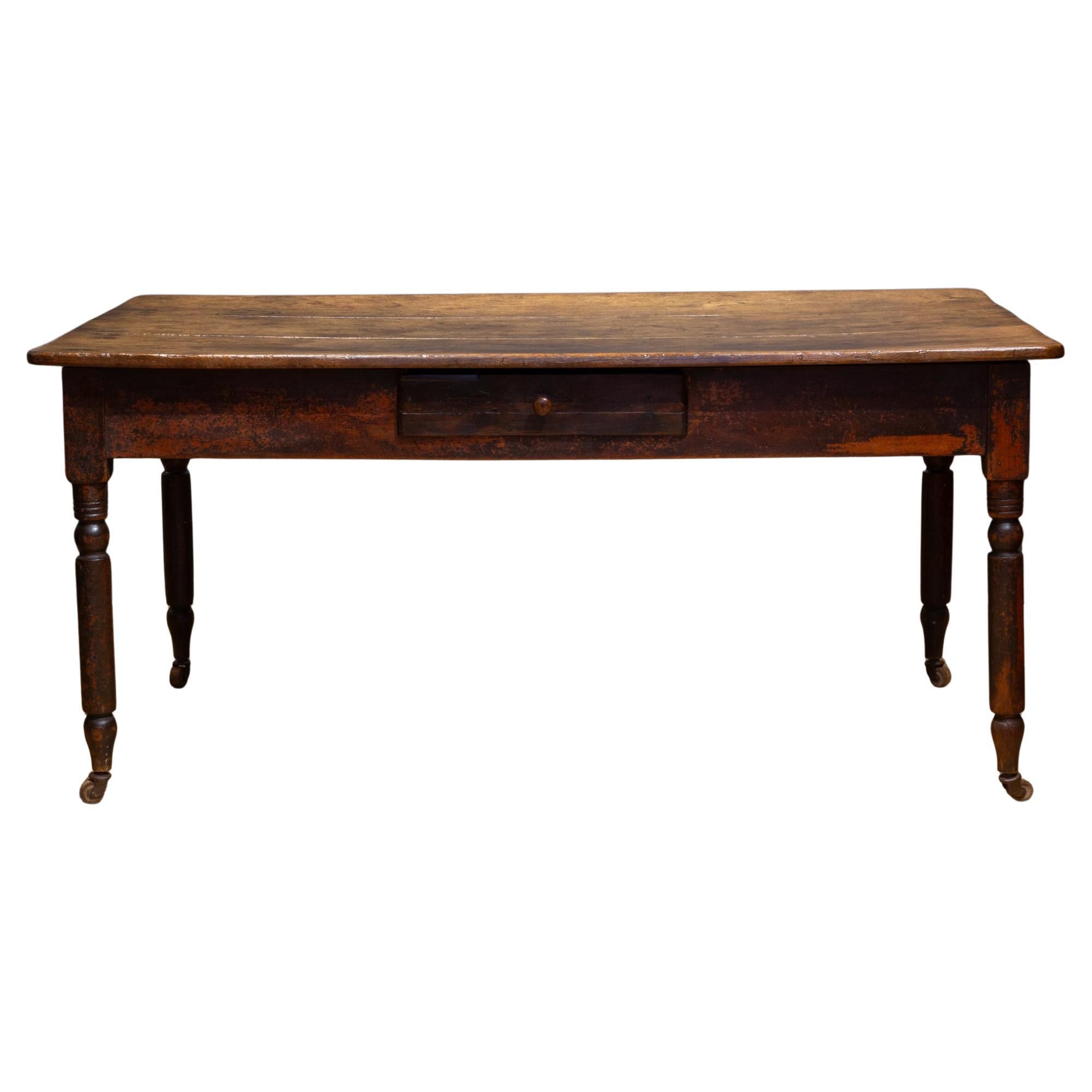 19th c. Rustic Farmhouse Dining Table with Large Drawer c.1820-1880