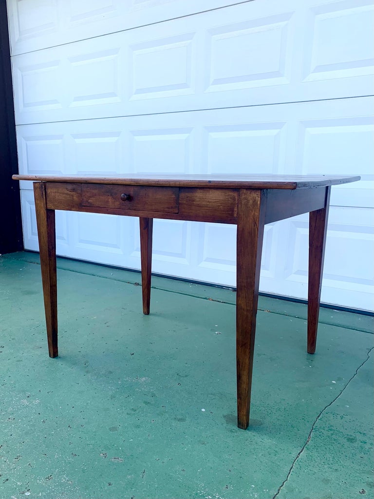 19th C Rustic Farmhouse Wood Table with Single Drawer For Sale at 1stDibs