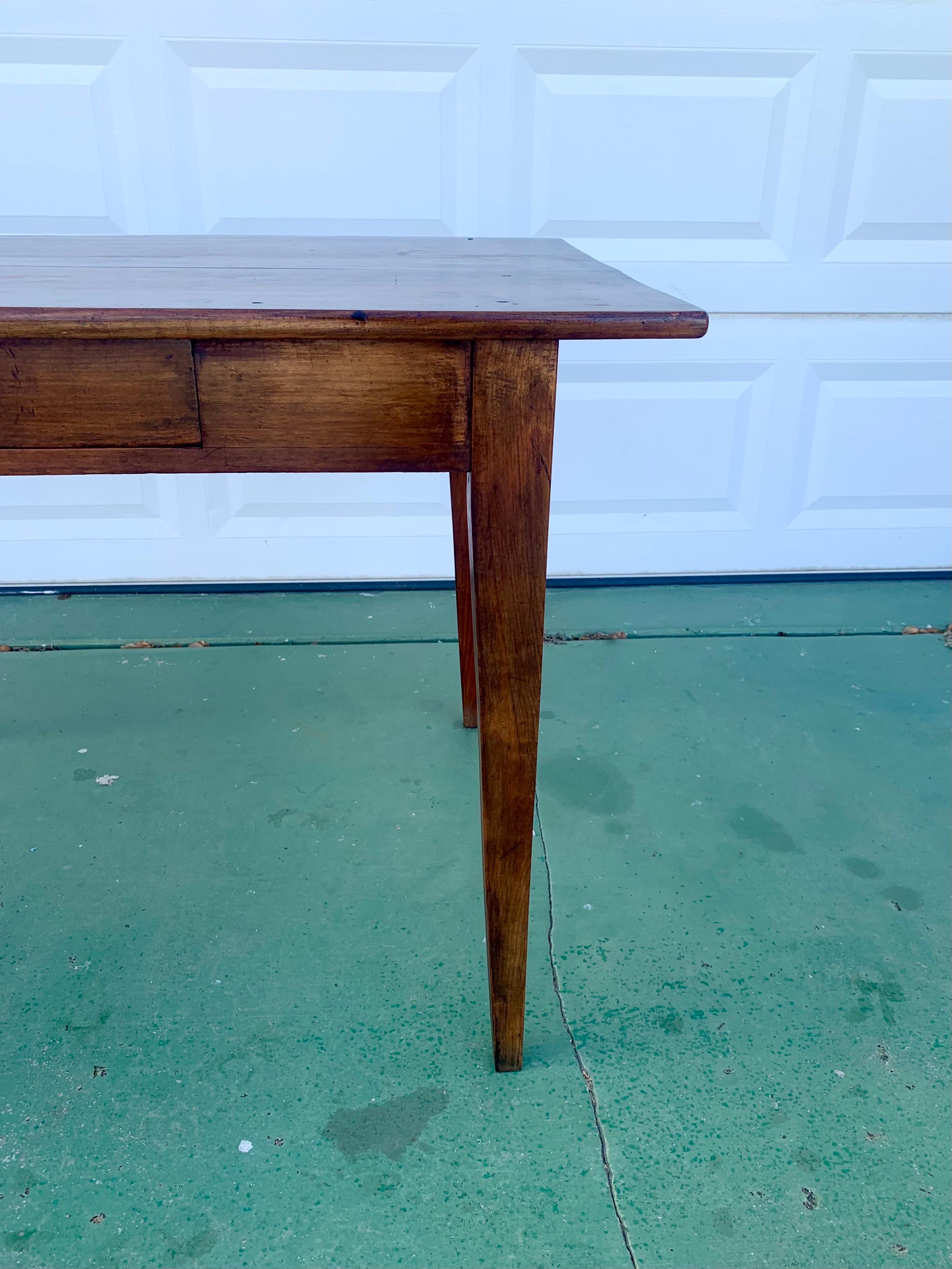 19th Century 19th C Rustic Farmhouse Wood Table with Single Drawer
