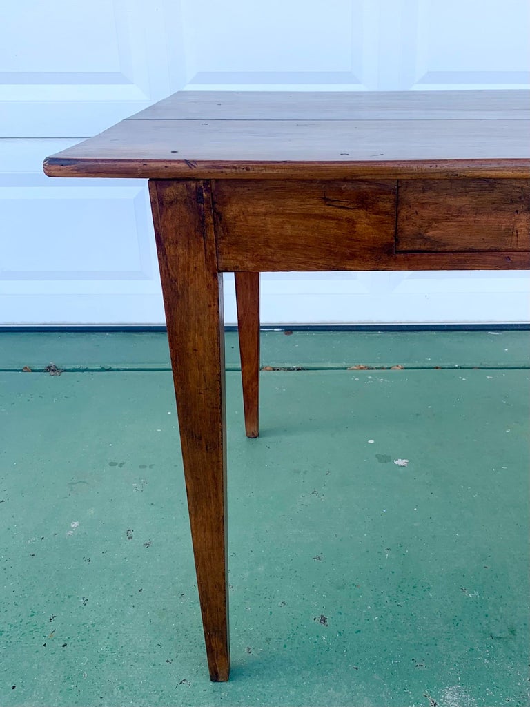 19th C Rustic Farmhouse Wood Table with Single Drawer For Sale at 1stDibs