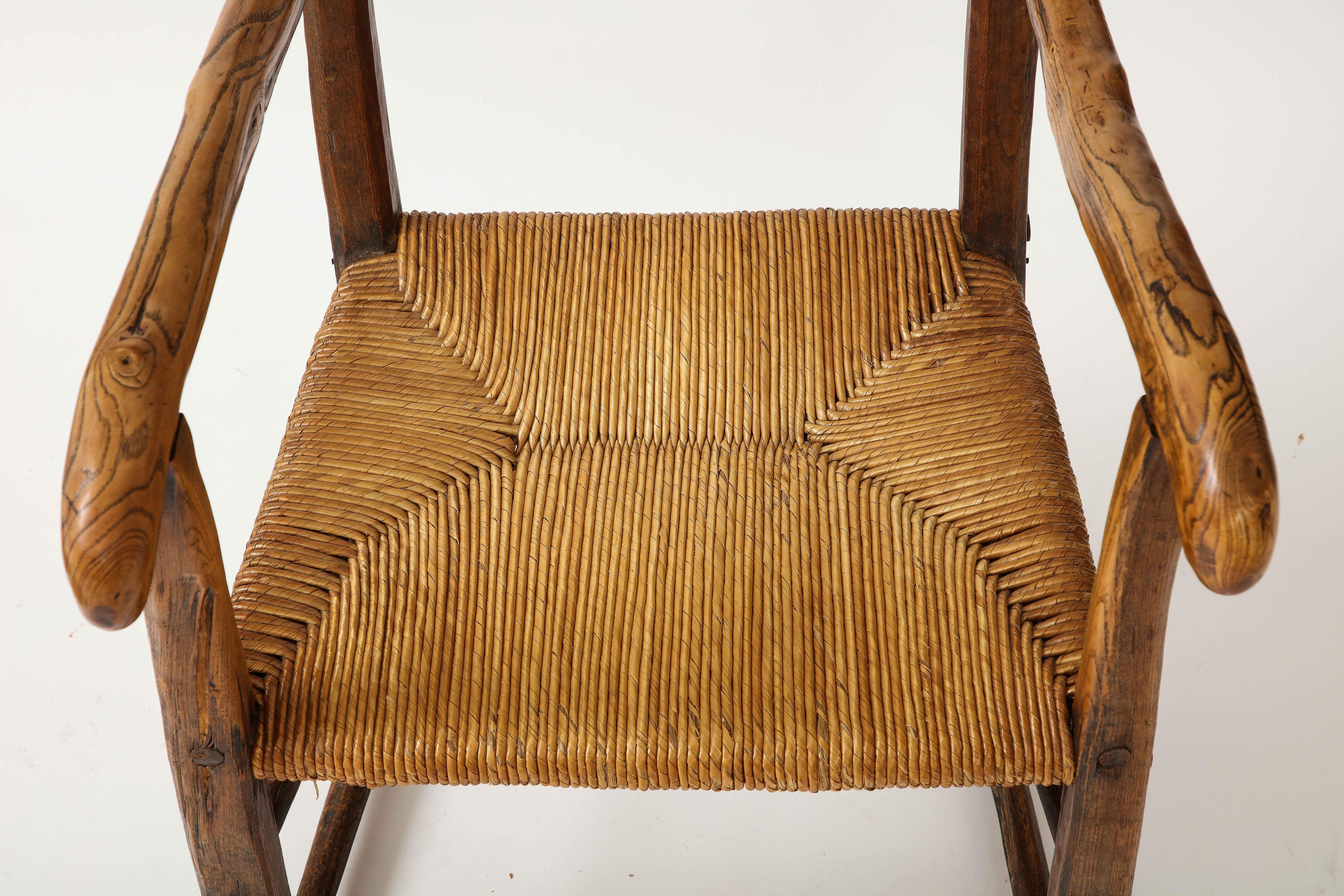 19th Century Rustic French Chair with Straw Seat In Good Condition For Sale In Brooklyn, NY