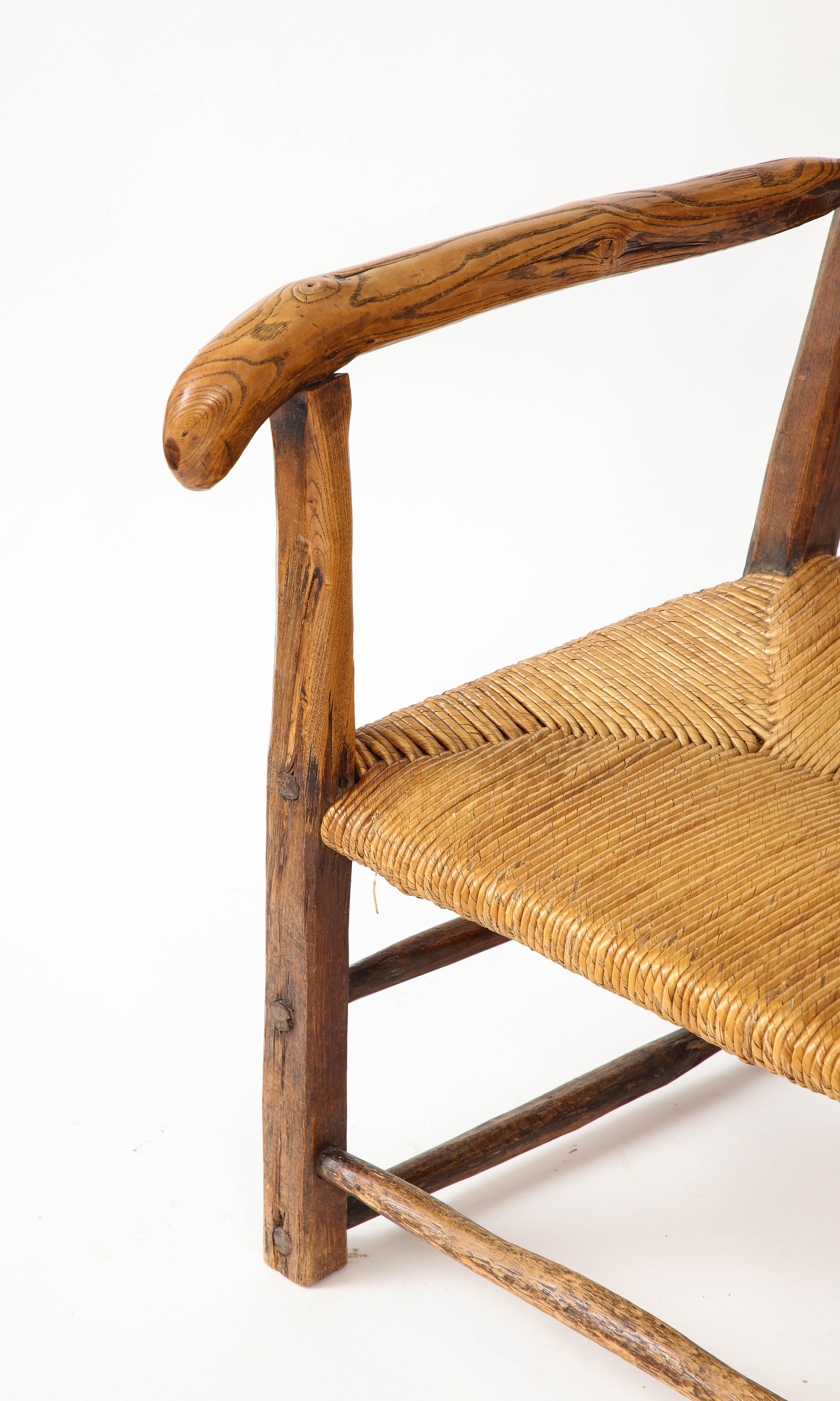 Oak 19th Century Rustic French Chair with Straw Seat For Sale